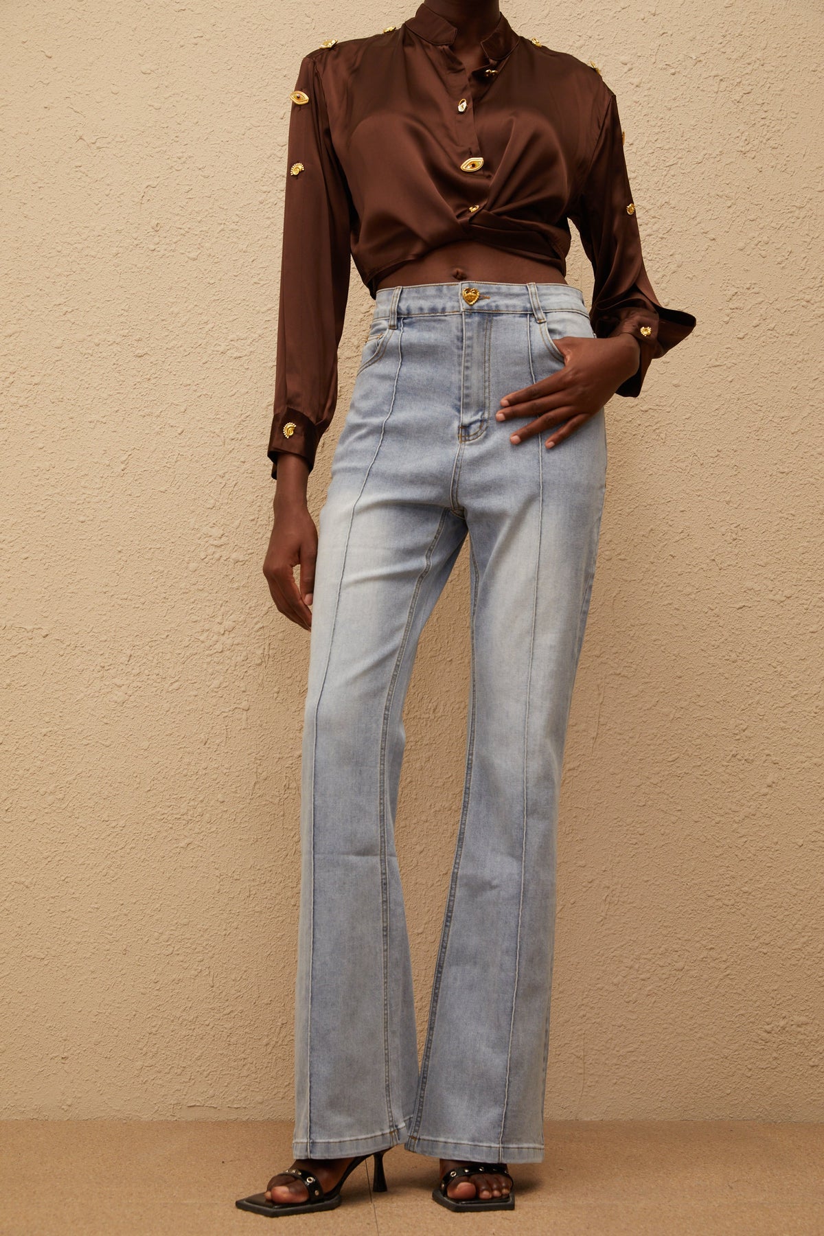 Emmanuelle Light Blue Faded Flared Jeans (Final Sale)