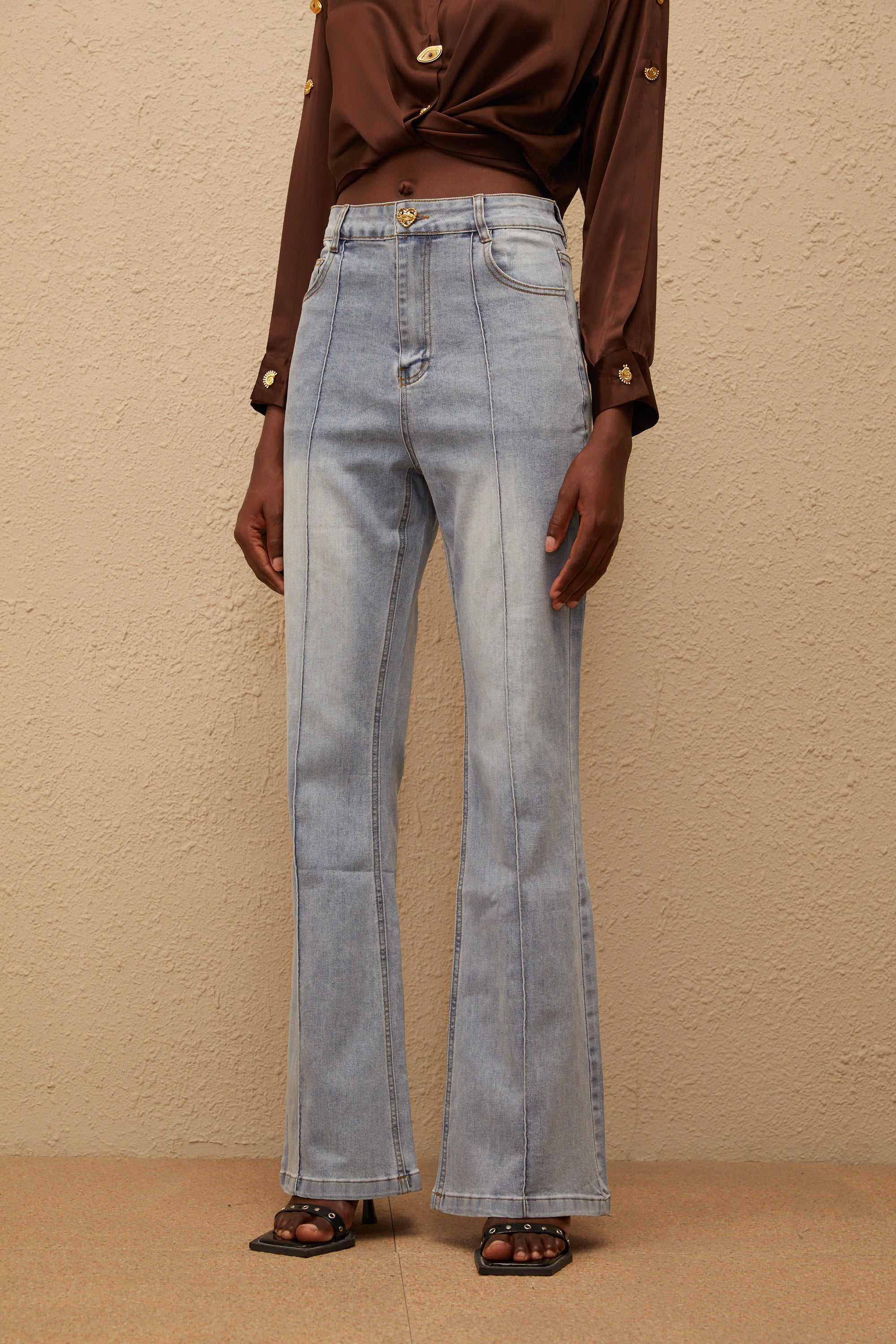Emmanuelle Light Blue Faded Flared Jeans