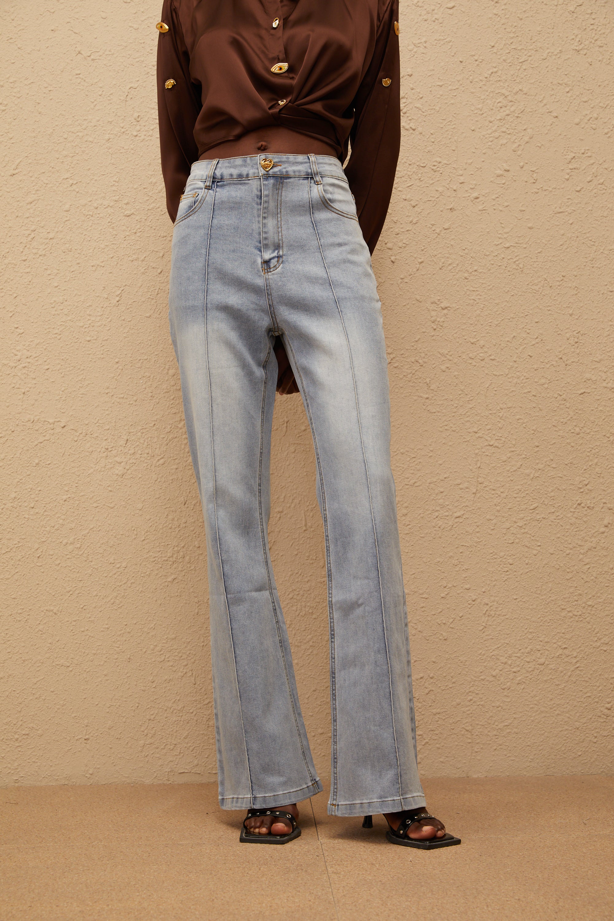 Emmanuelle Light Blue Faded Flared Jeans