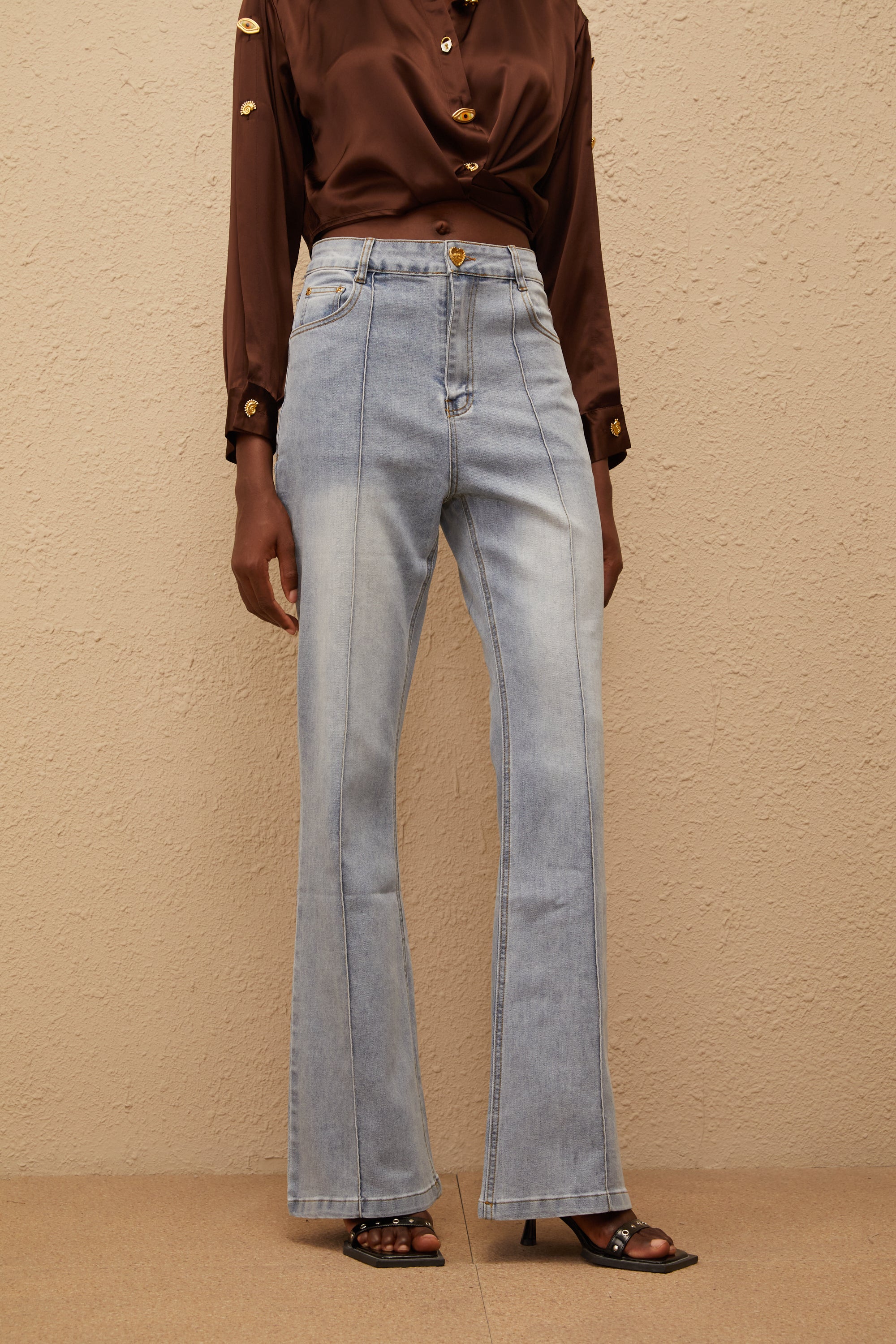 Emmanuelle Light Blue Faded Flared Jeans
