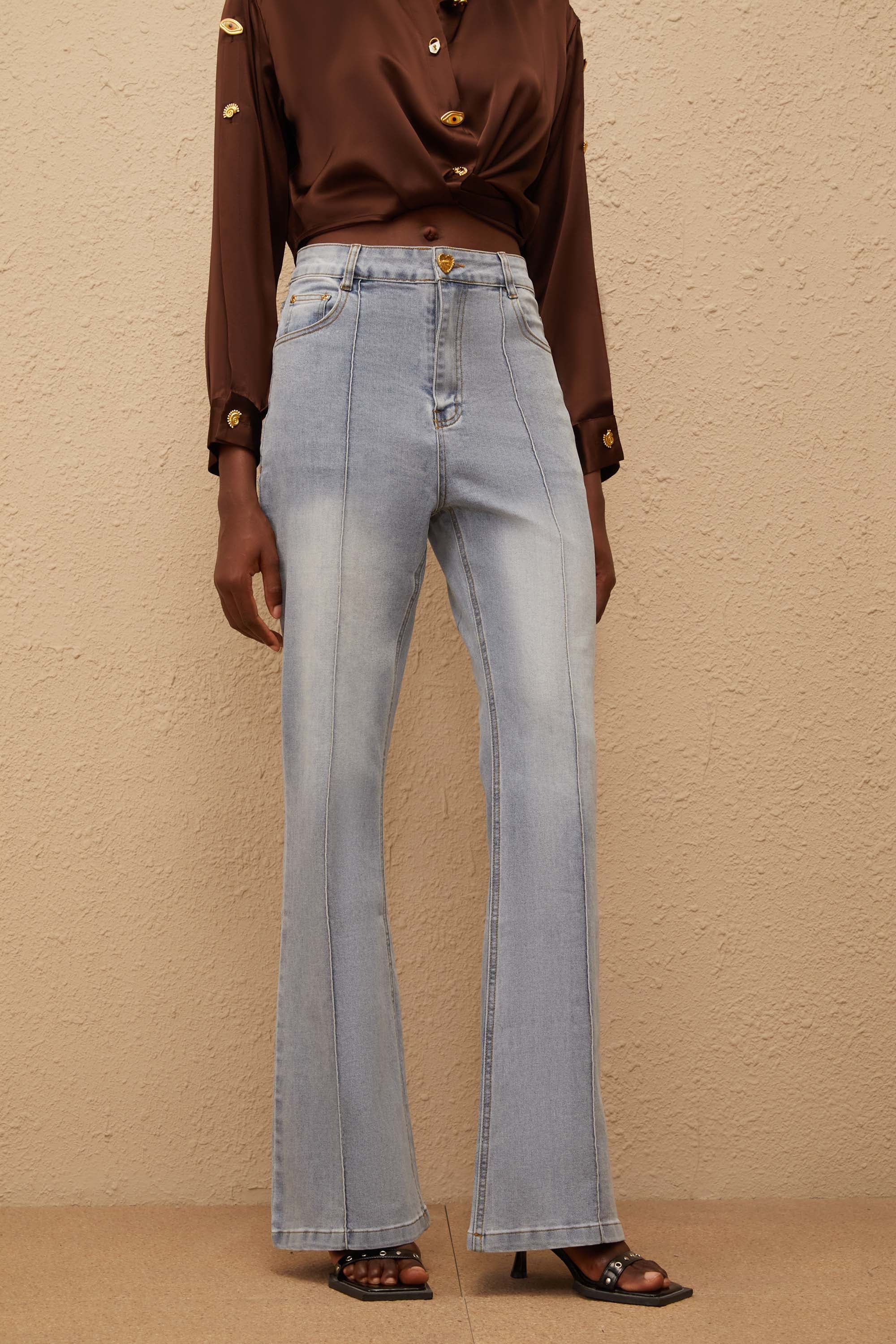 Emmanuelle Light Blue Faded Flared Jeans (Final Sale)