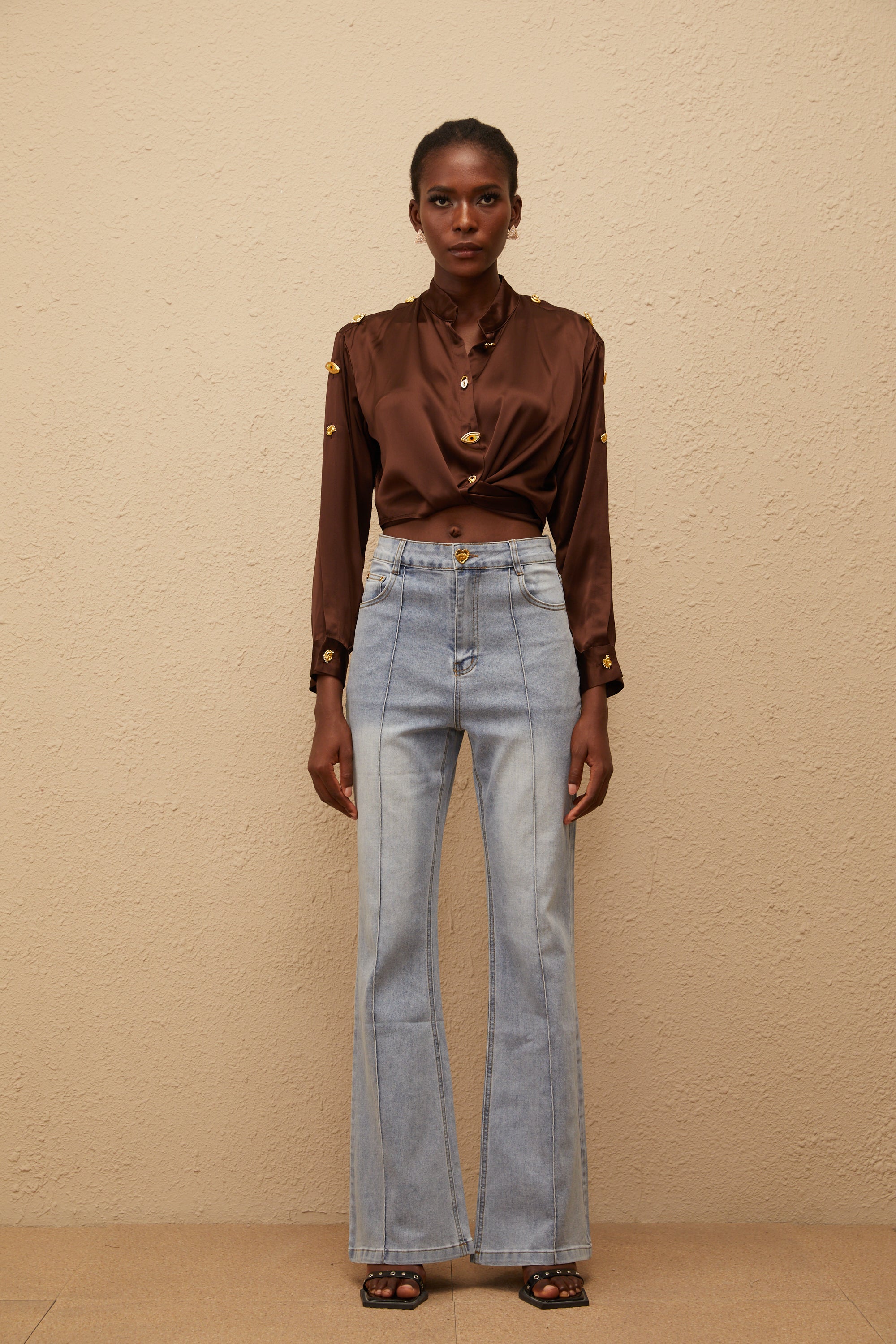 Emmanuelle Light Blue Faded Flared Jeans