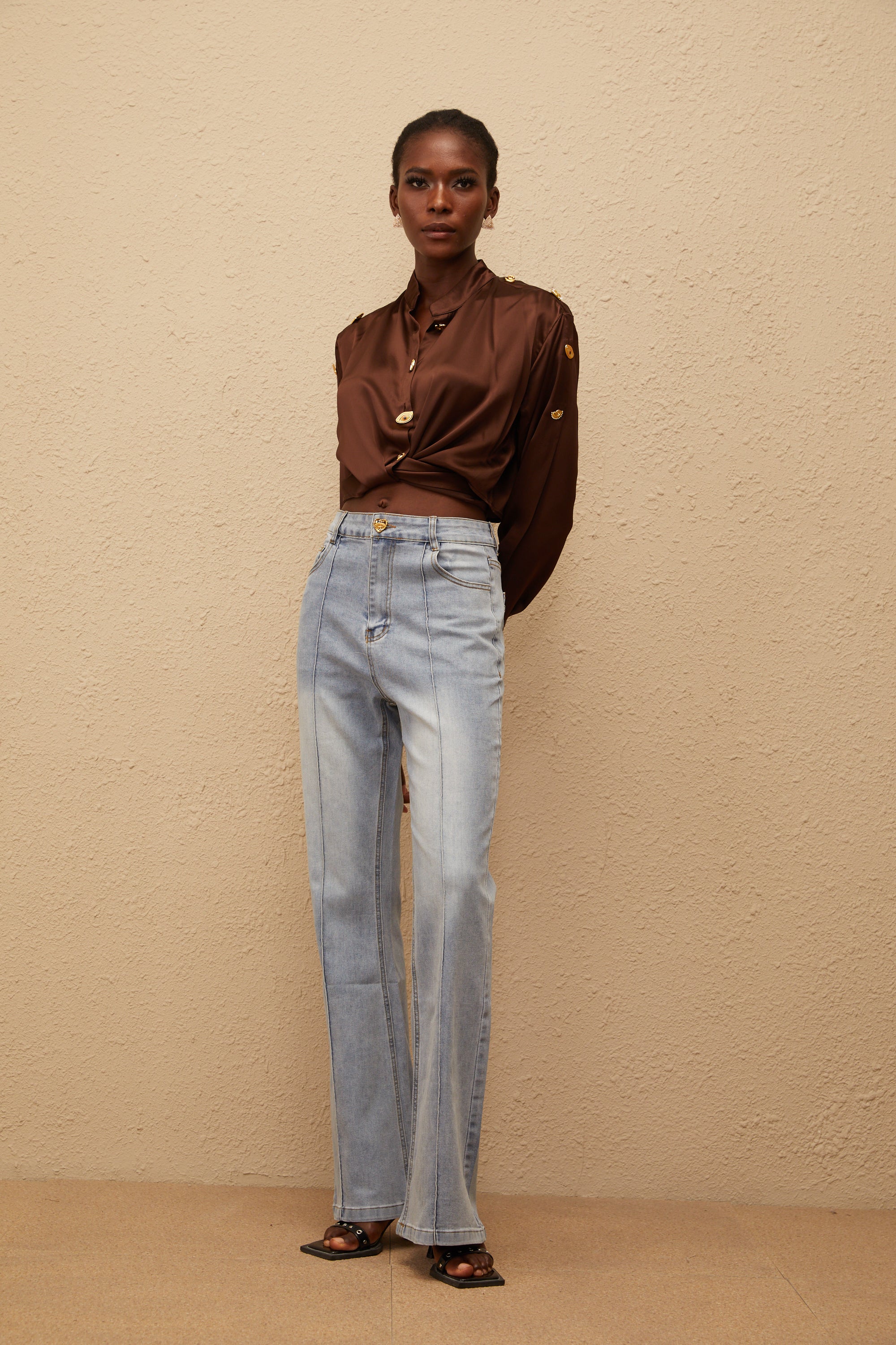 Emmanuelle Light Blue Faded Flared Jeans