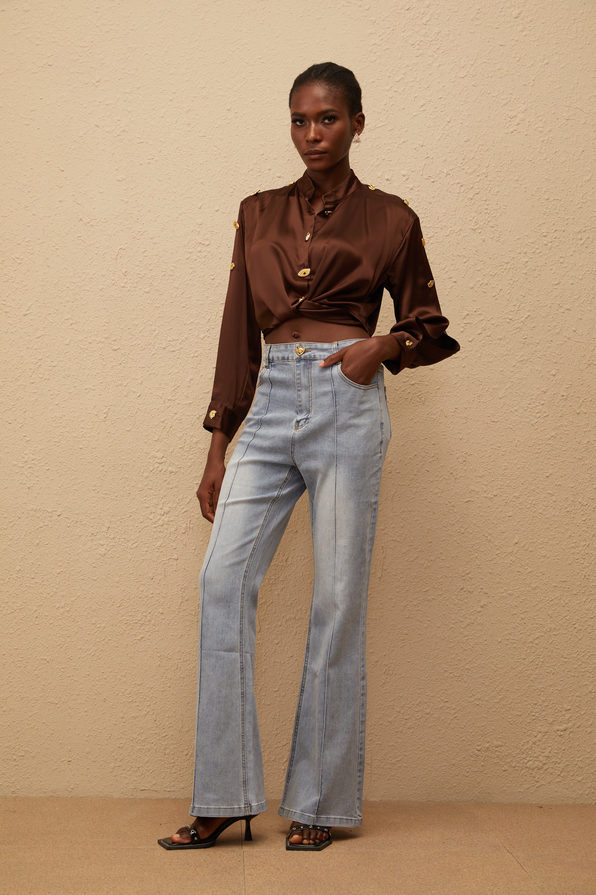 Emmanuelle Light Blue Faded Flared Jeans