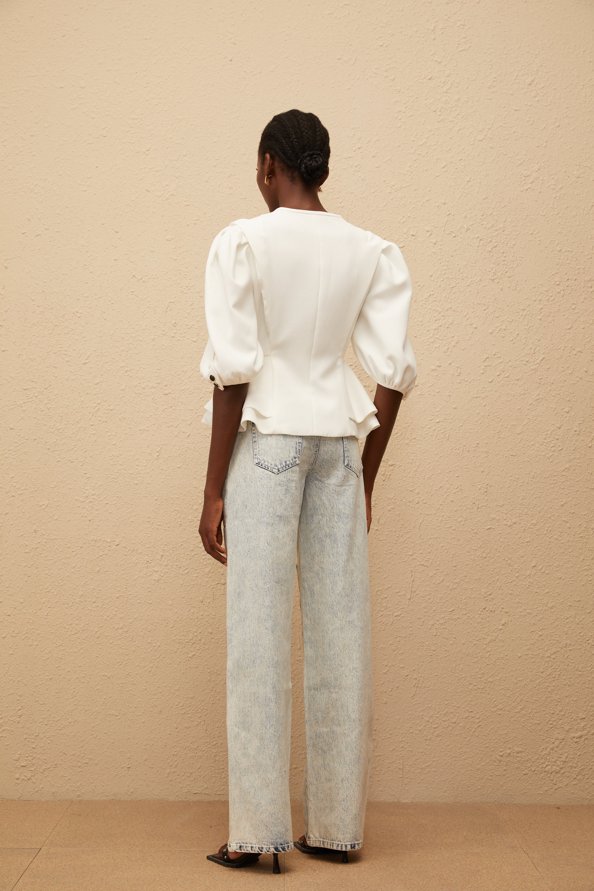 Gwenaëlle White Peplum Waist Blouse (Final Sale-US Only)