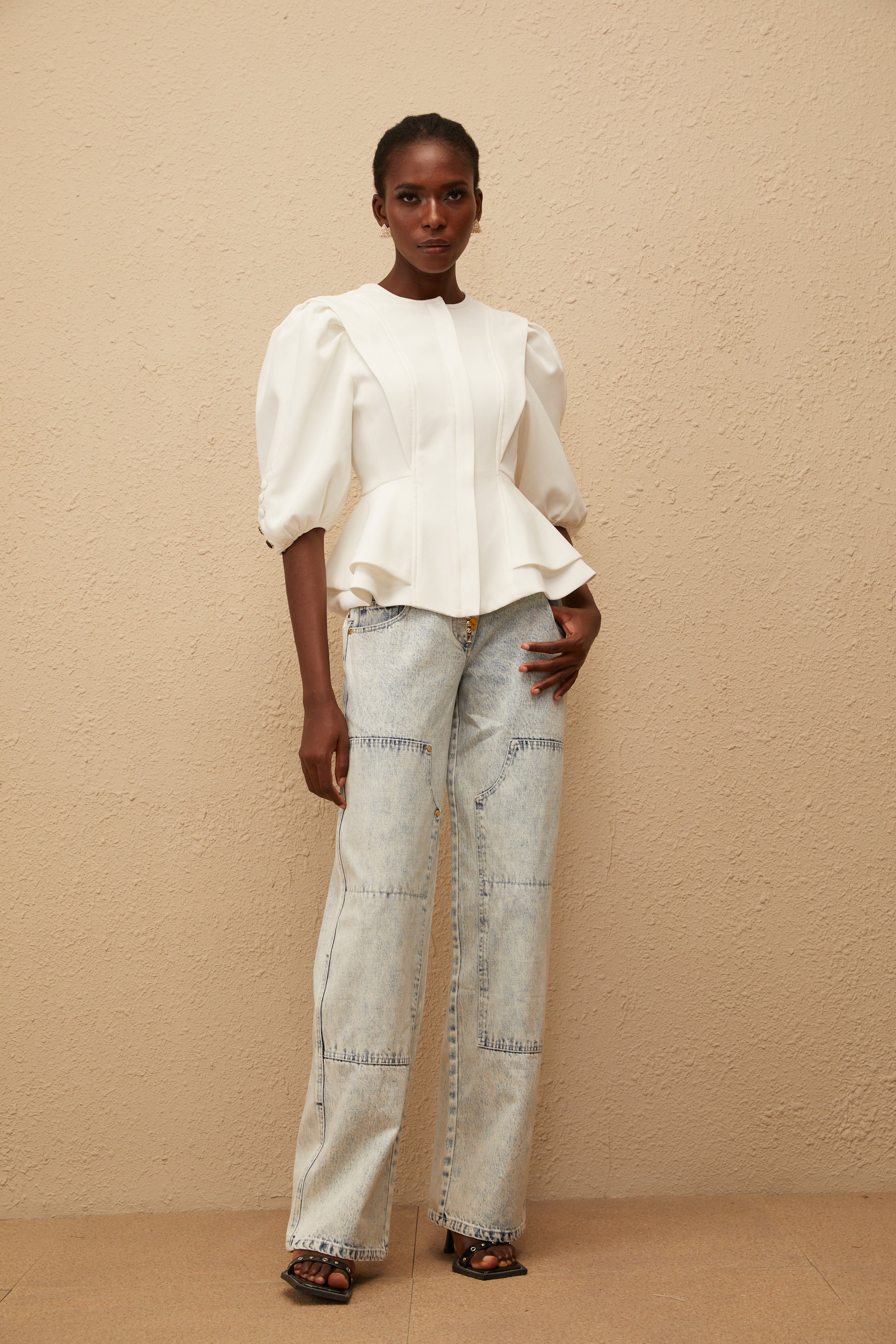 Gwenaëlle White Peplum Waist Blouse (Final Sale-US Only)