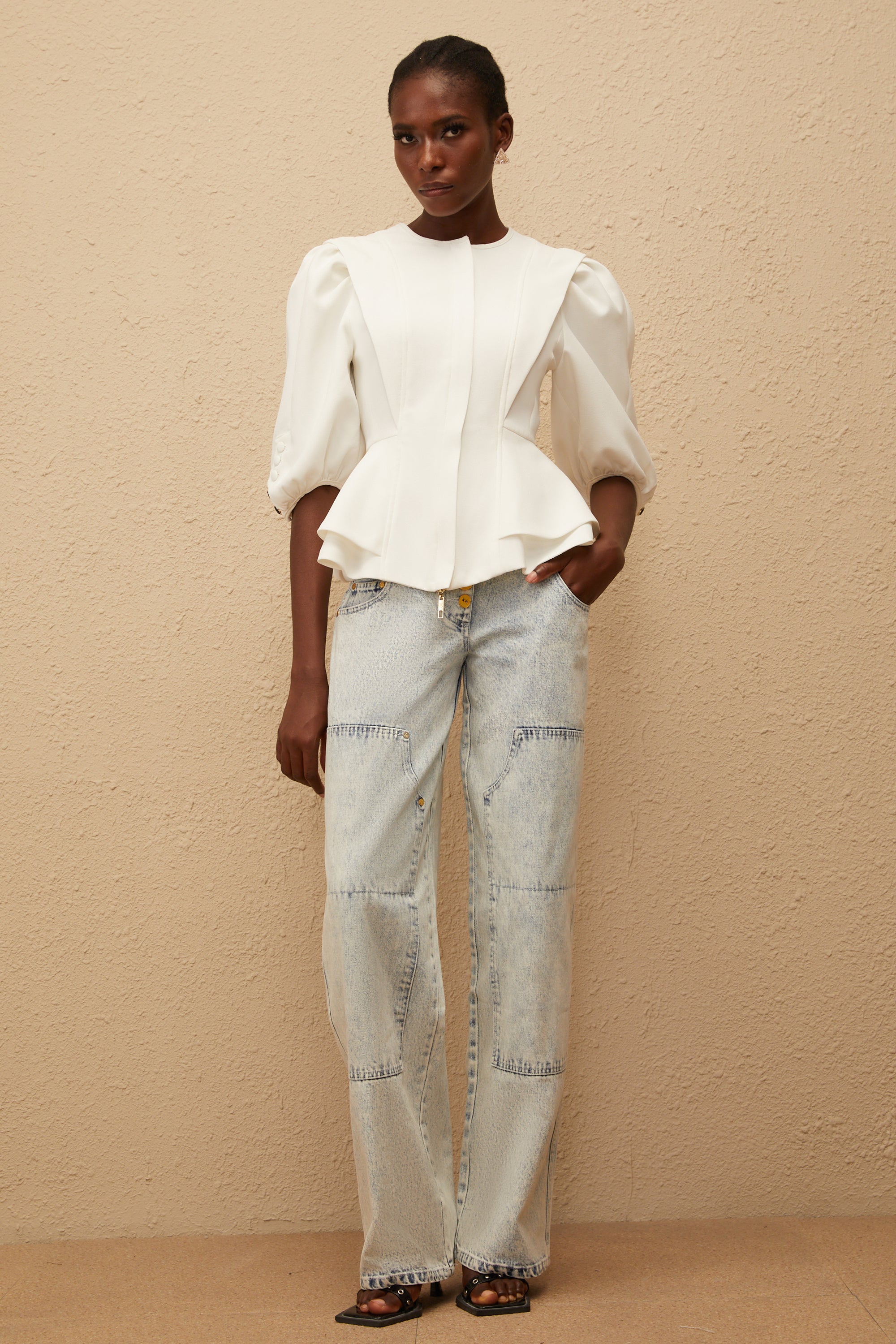 Gwenaëlle White Peplum Waist Blouse (Final Sale-US Only)