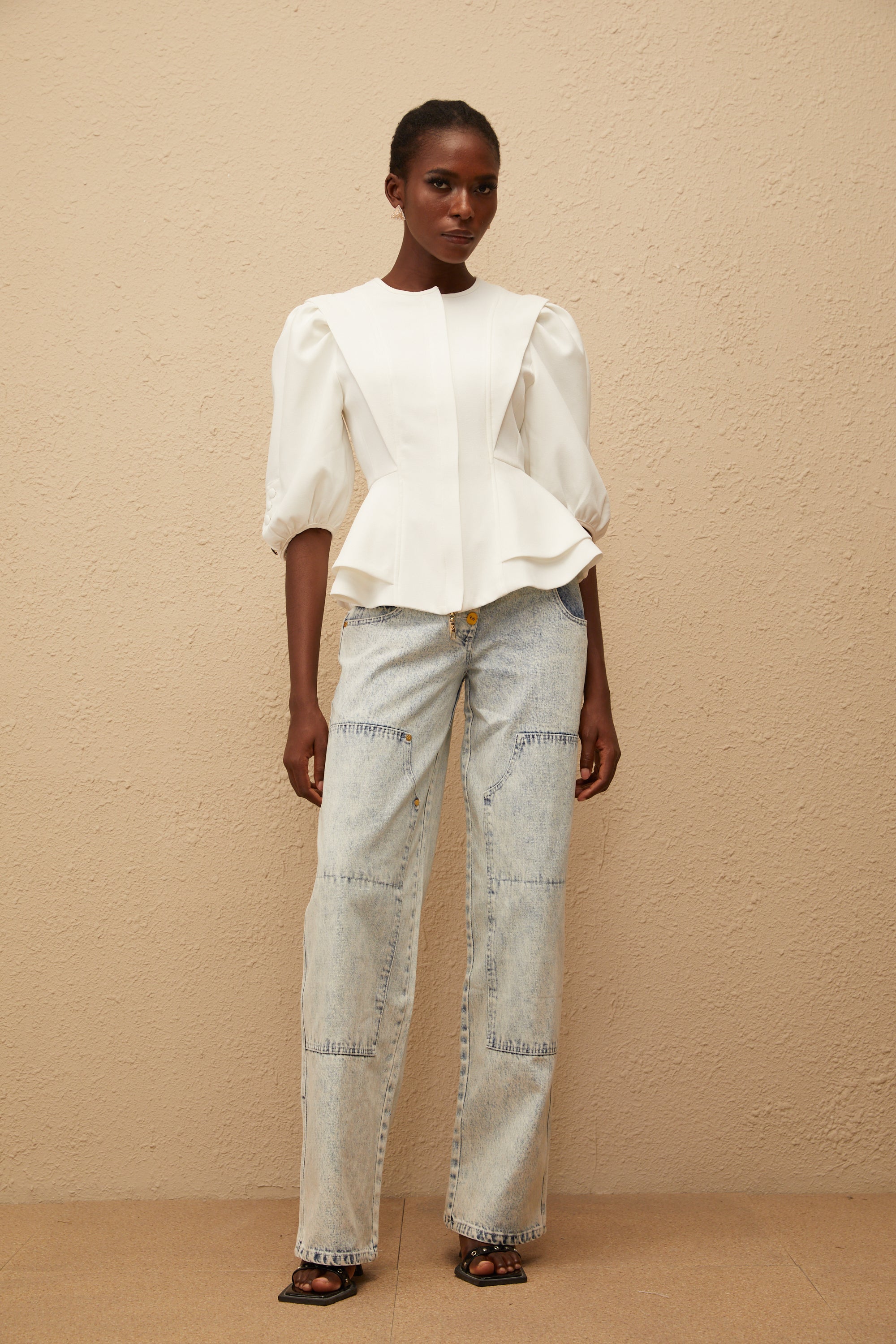 Gwenaëlle White Peplum Waist Blouse (Final Sale-US Only)