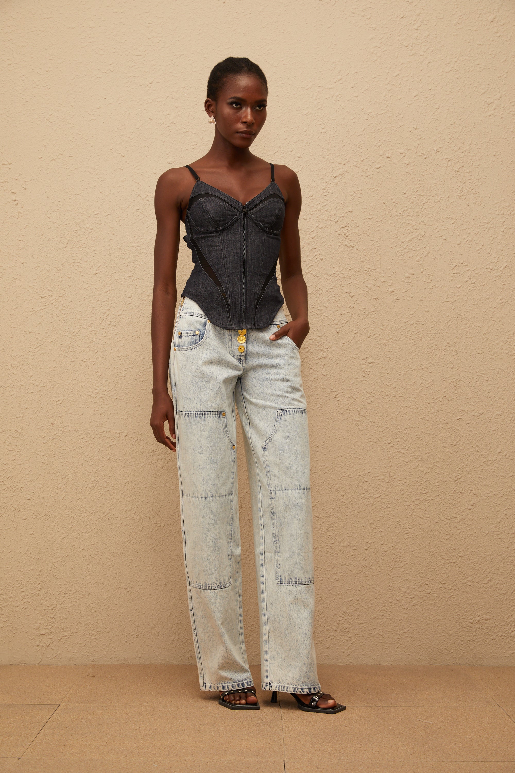 Giulia Light Blue Patchwork Cargo Jeans
