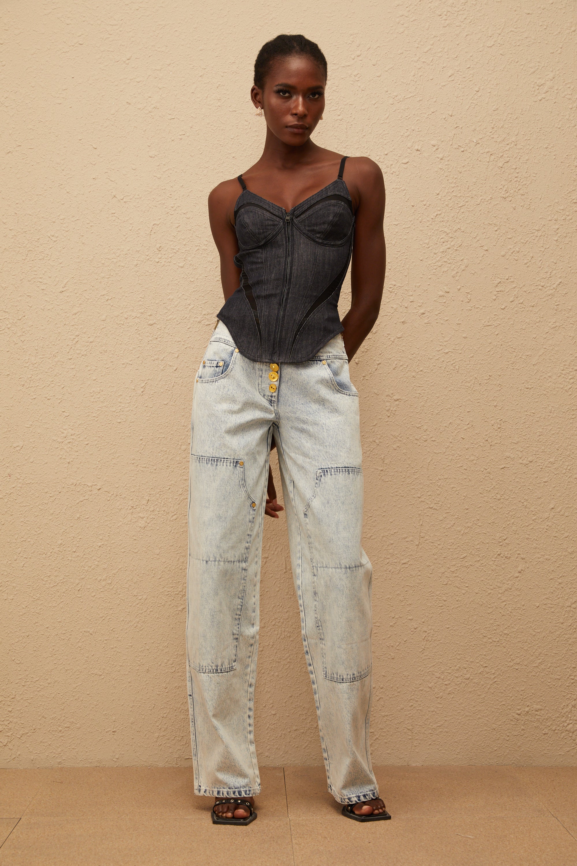 Giulia Light Blue Patchwork Cargo Jeans