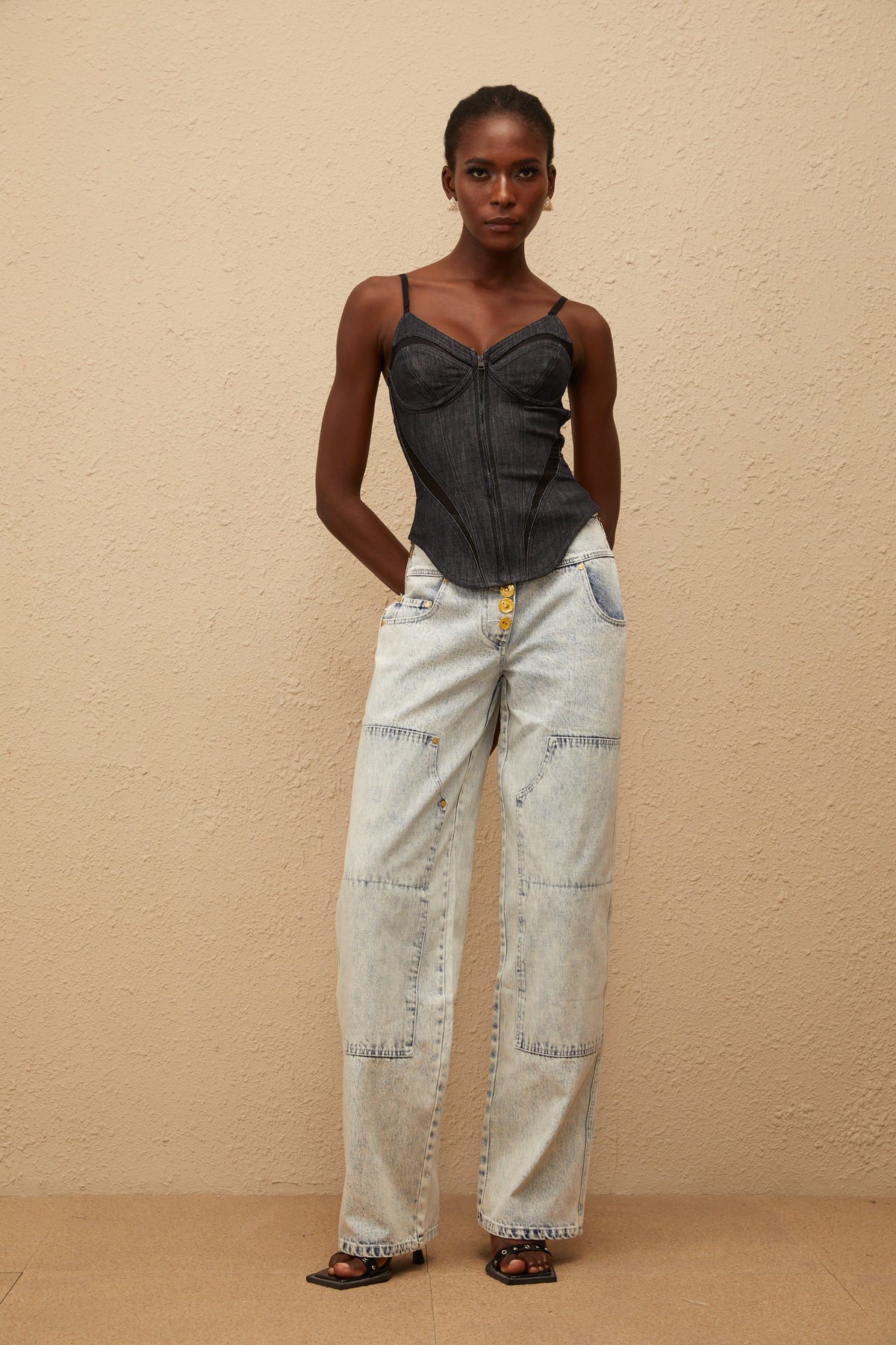 Giulia Light Blue Patchwork Cargo Jeans