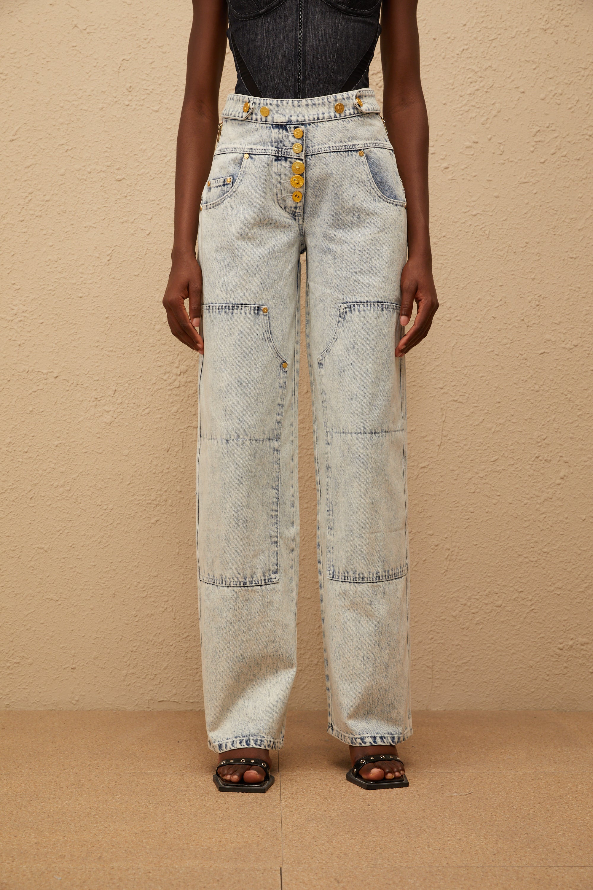Giulia Light Blue Patchwork Cargo Jeans