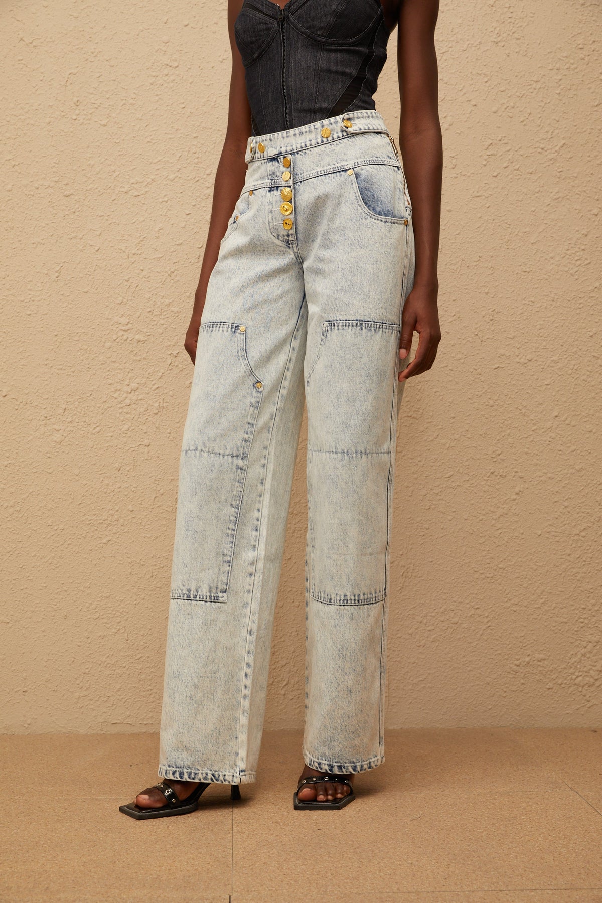 Giulia Light Blue Patchwork Cargo Jeans