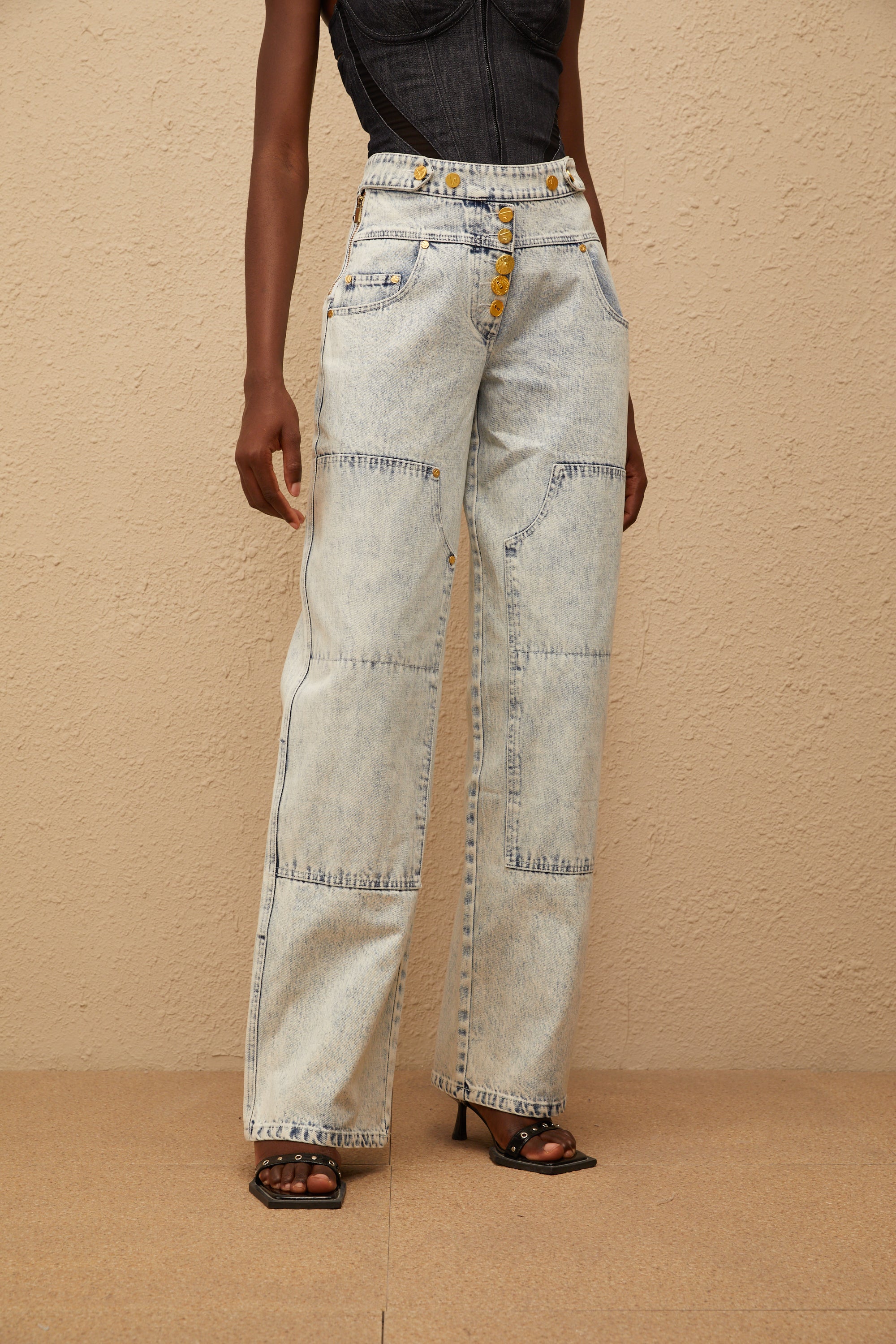 Giulia Light Blue Patchwork Cargo Jeans
