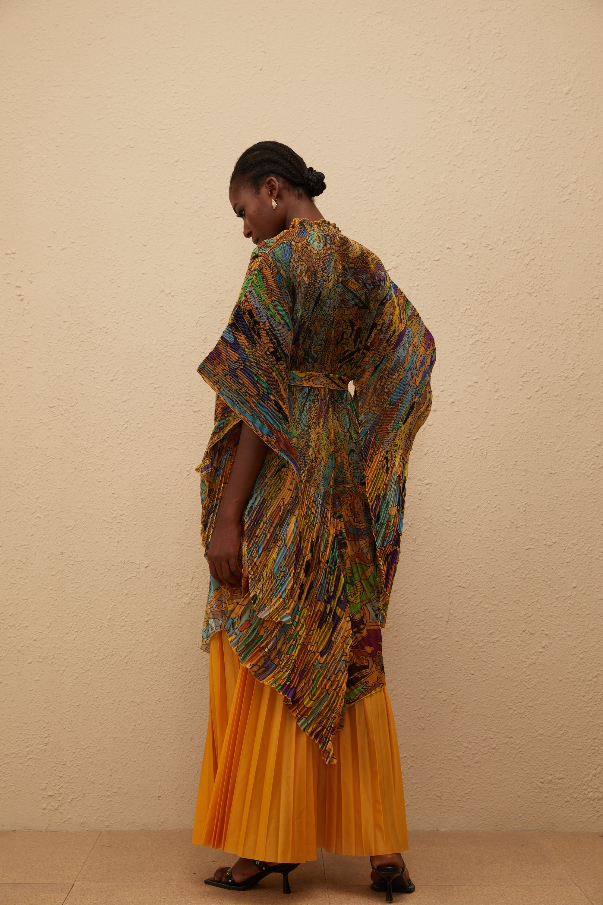 Mélodie Orange Pattern Print Pleated Blouse & Trousers Set