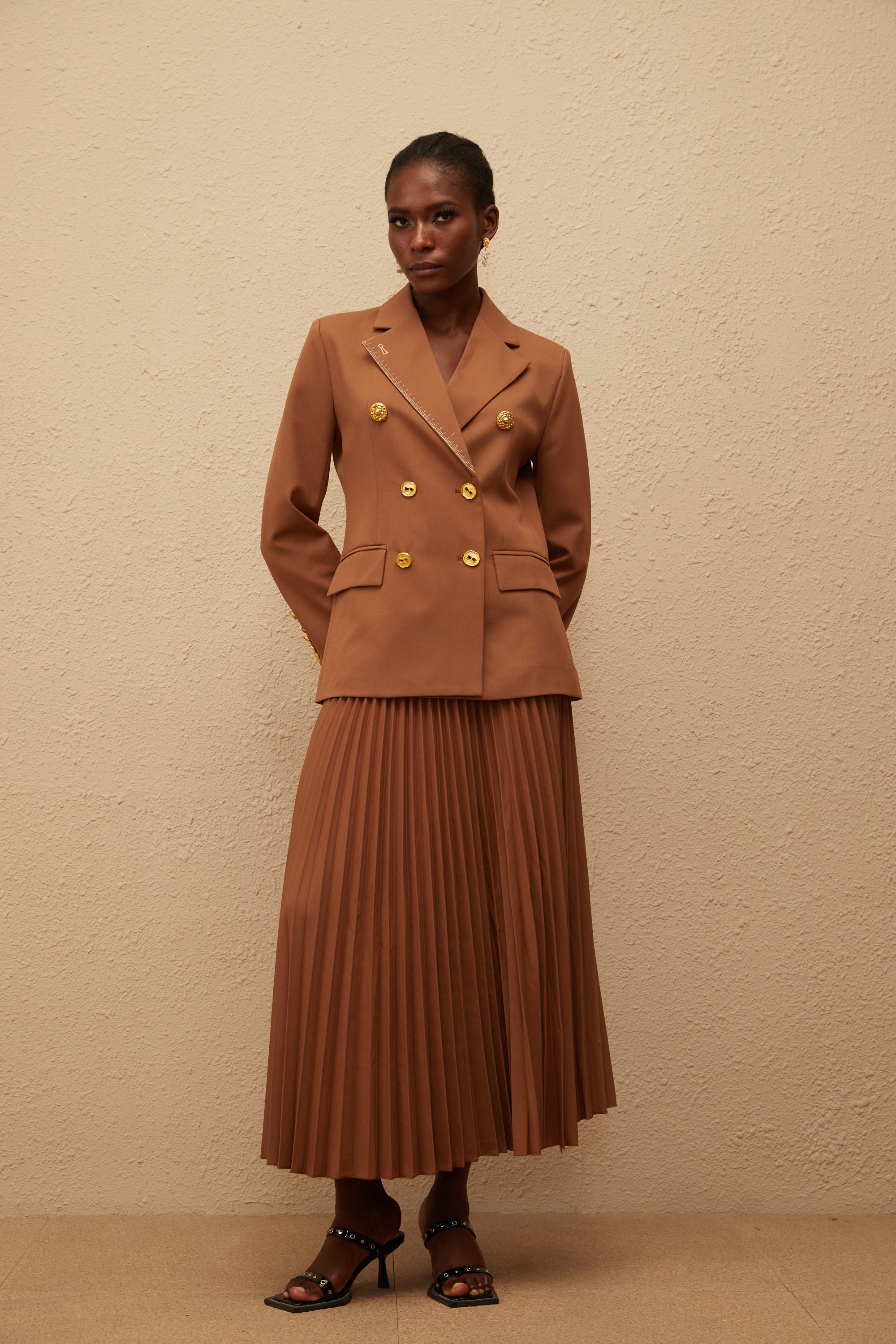 Maëlys Caramel Double Breasted Blazer & Skirt Set