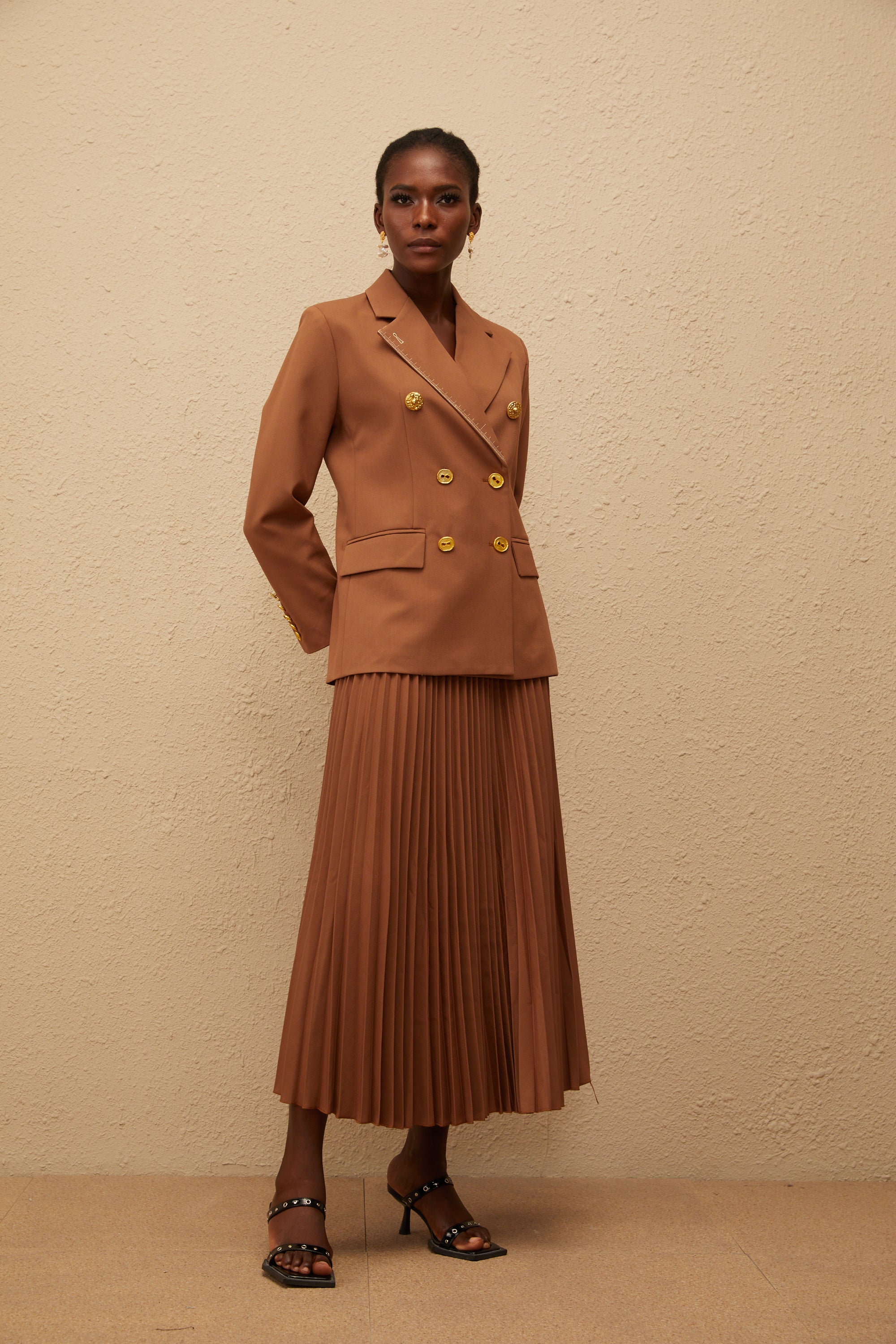 Maëlys Caramel Double Breasted Blazer & Skirt Set