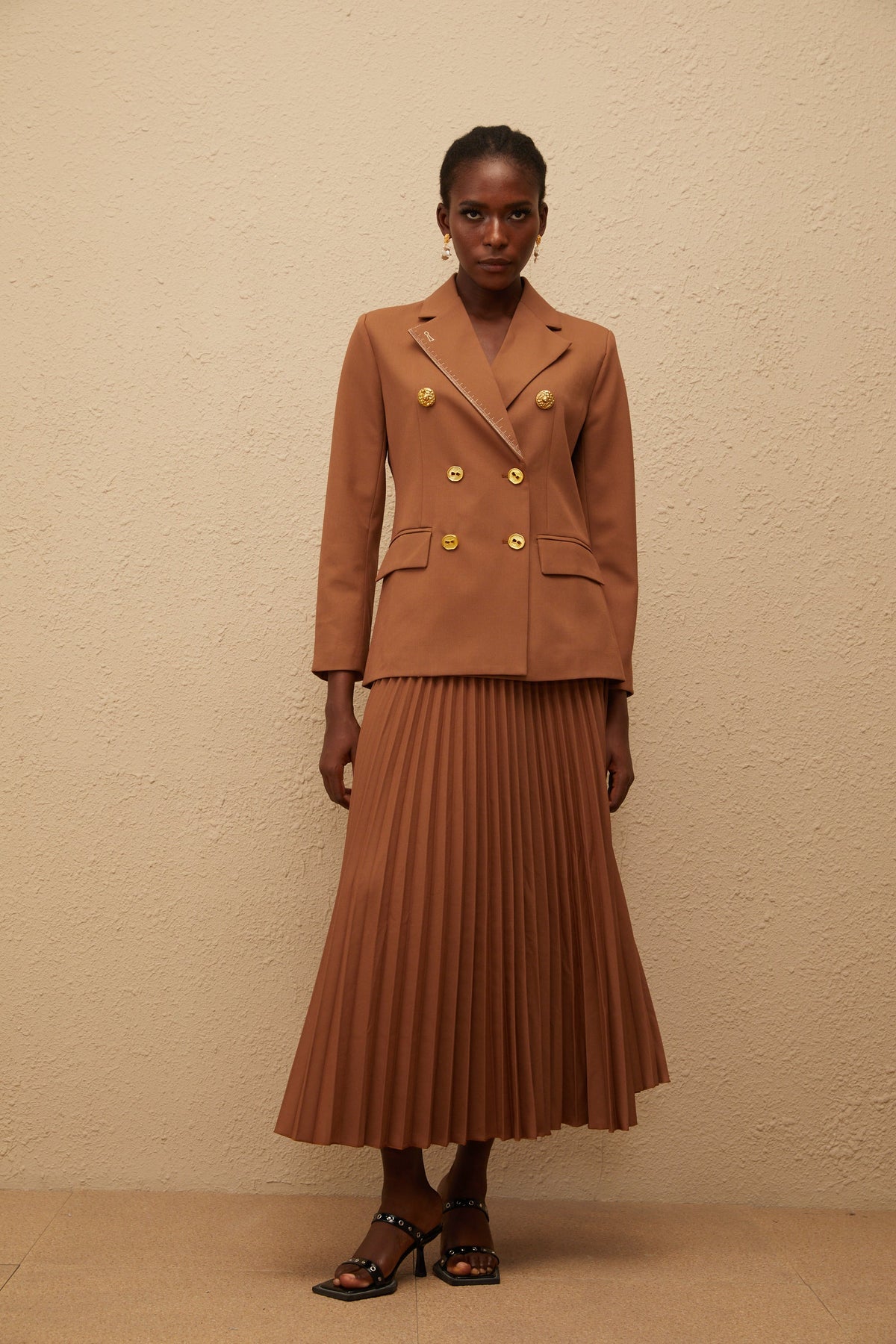 Maëlys Caramel Double Breasted Blazer & Skirt Set