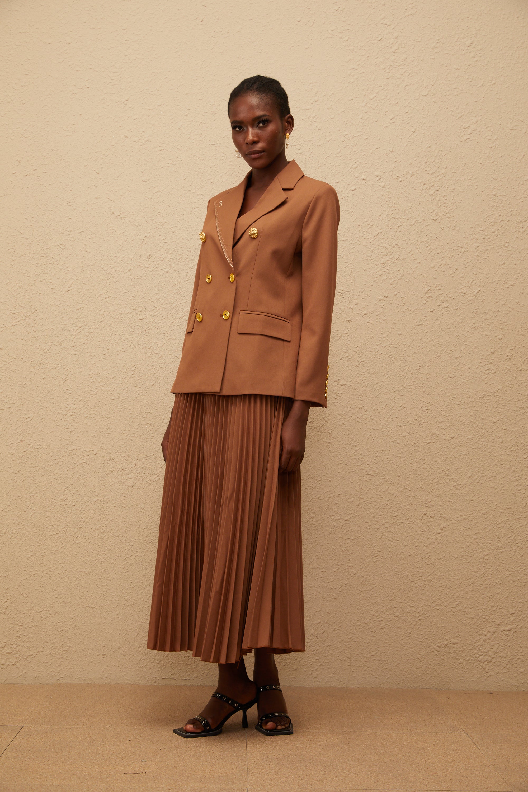 Maëlys Caramel Double Breasted Blazer & Skirt Set