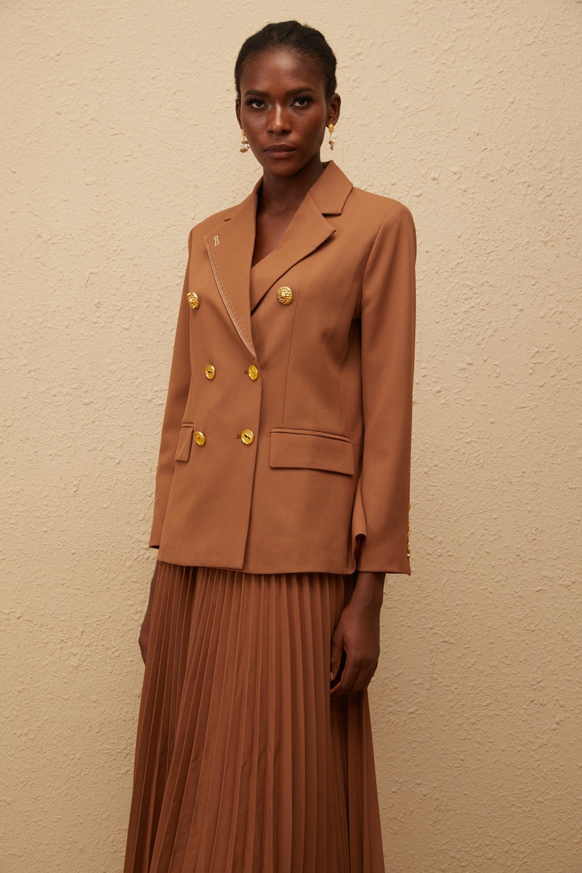 Maëlys Caramel Double Breasted Blazer & Skirt Set (Final Sale)