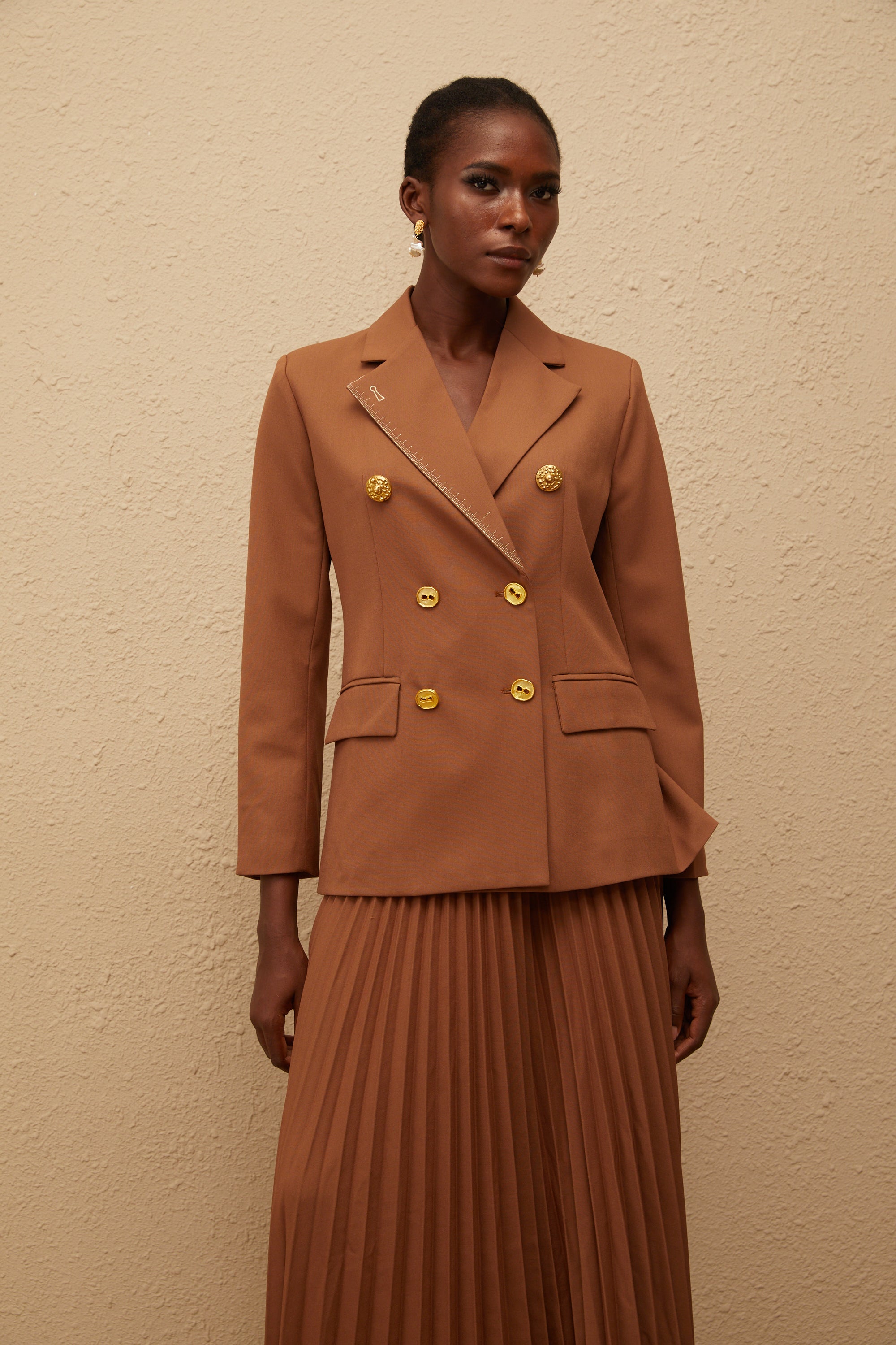 Maëlys Caramel Double Breasted Blazer & Skirt Set