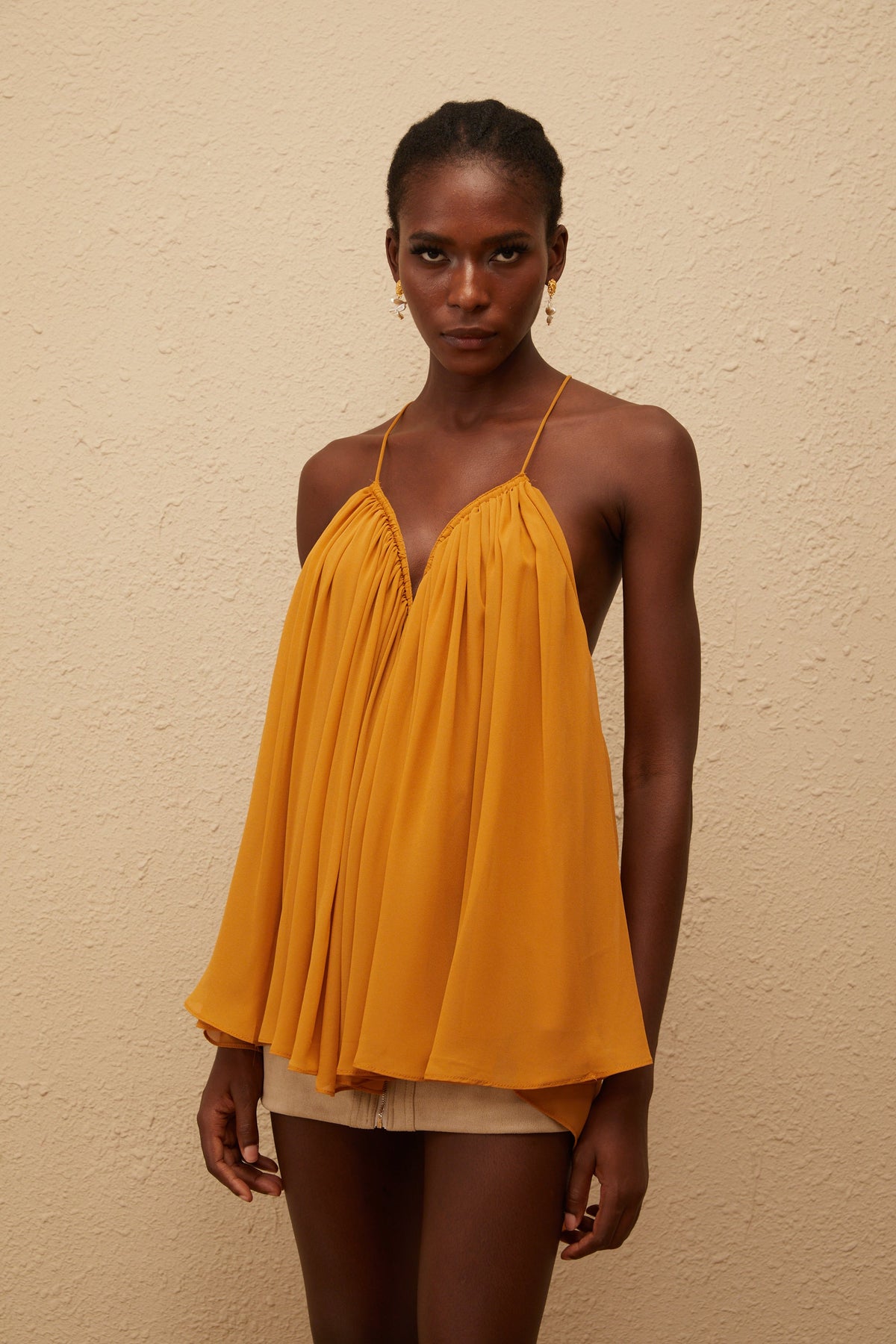 Nemesis Ginger Pleated Chiffon Top
