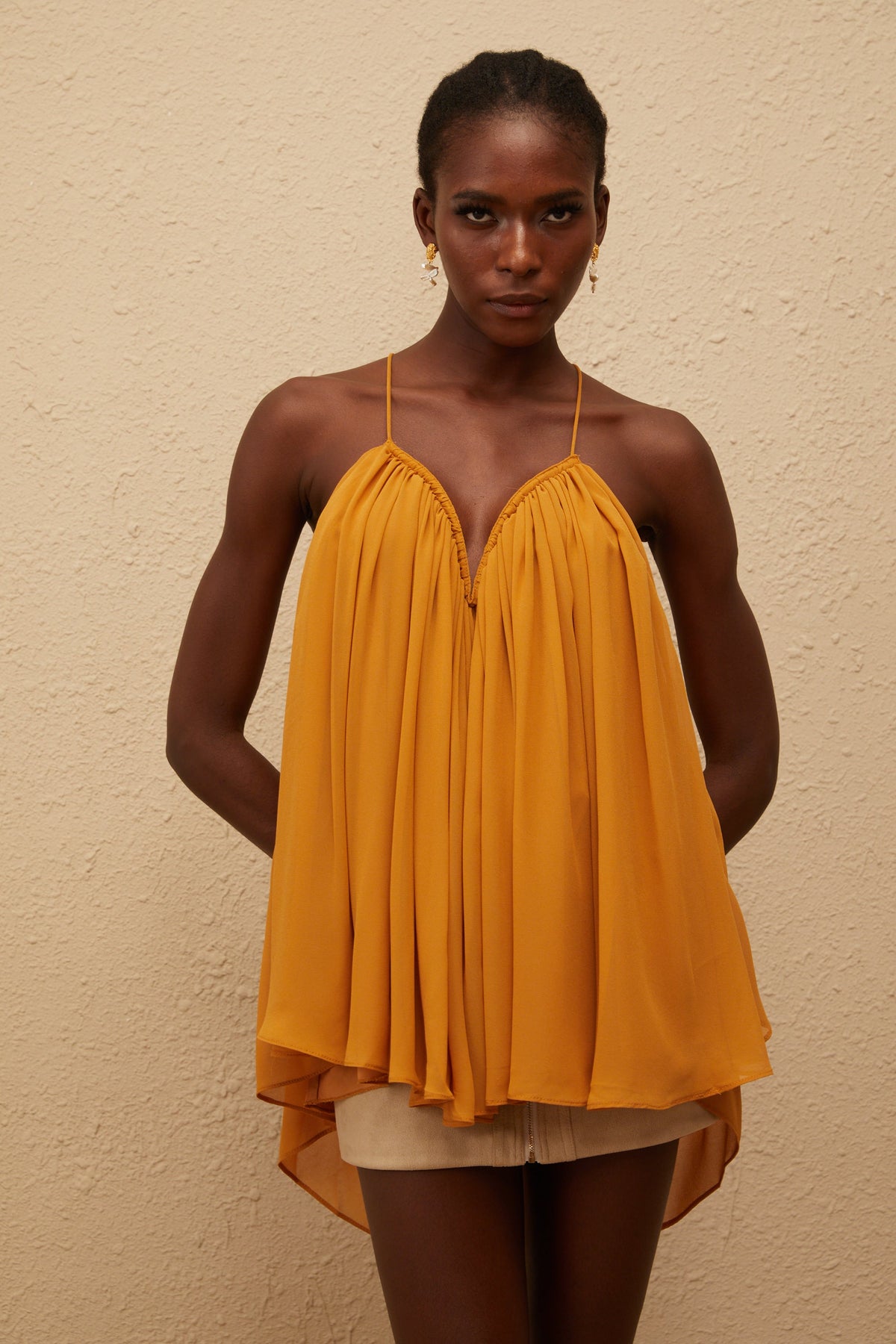 Nemesis Ginger Pleated Chiffon Top