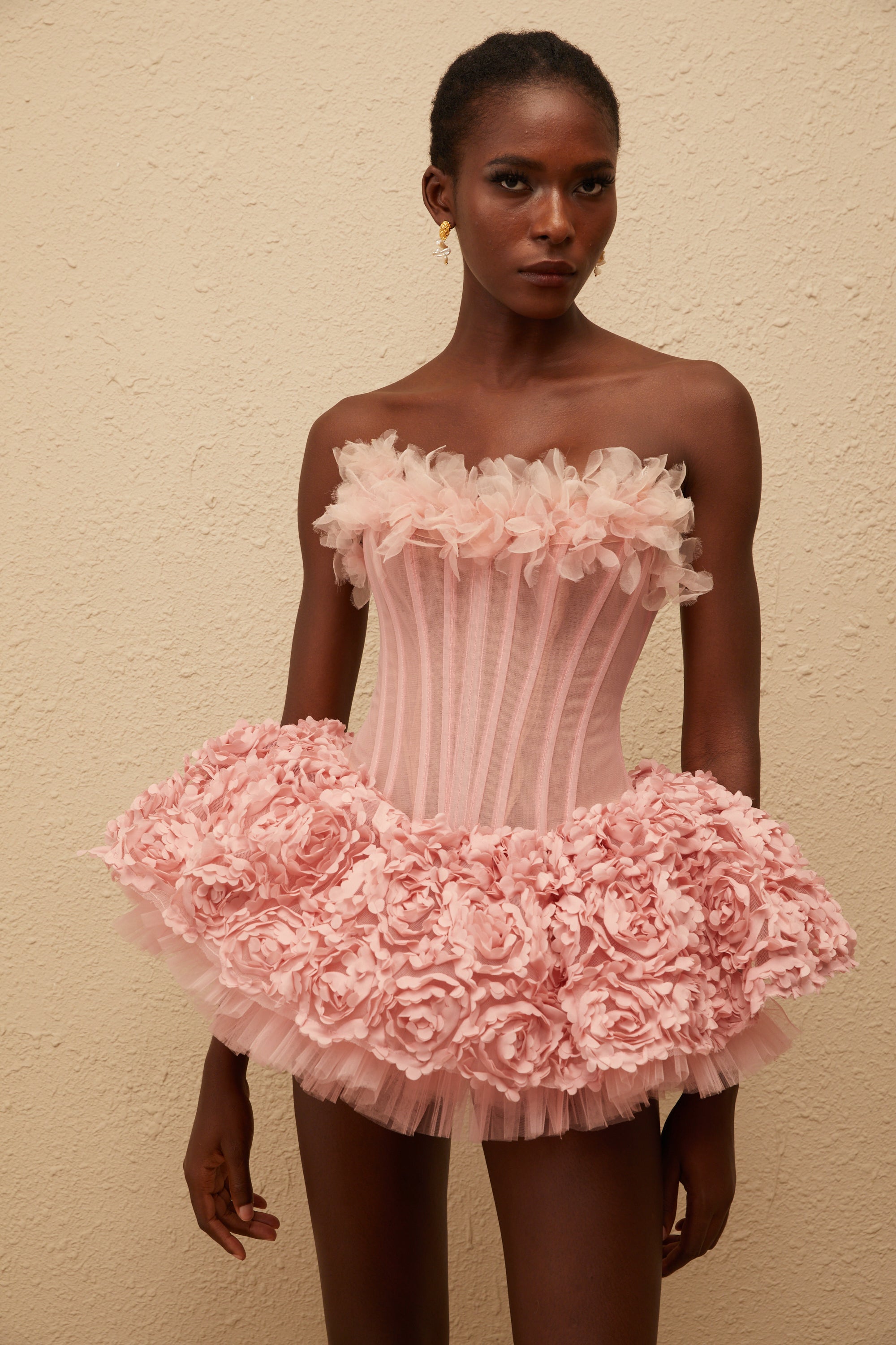 Rachel Pink 3D Petal Tulle Mini Dress