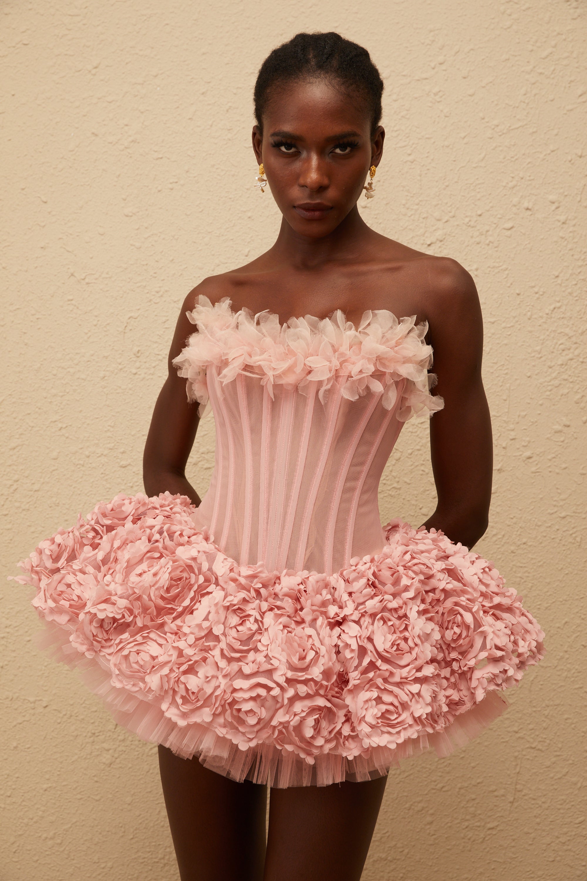 Rachel Pink 3D Petal Tulle Mini Dress