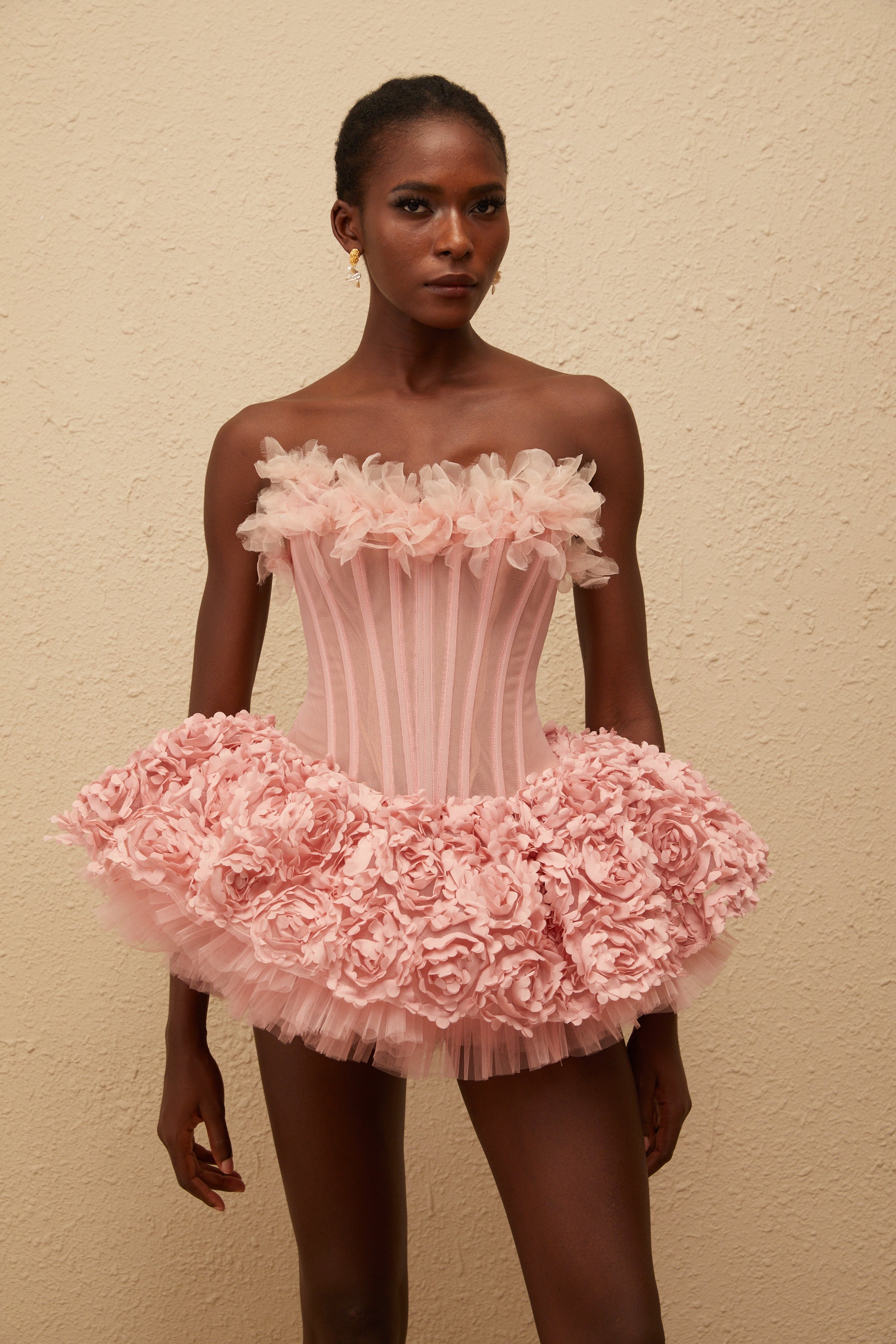 Rachel Pink 3D Petal Tulle Mini Dress