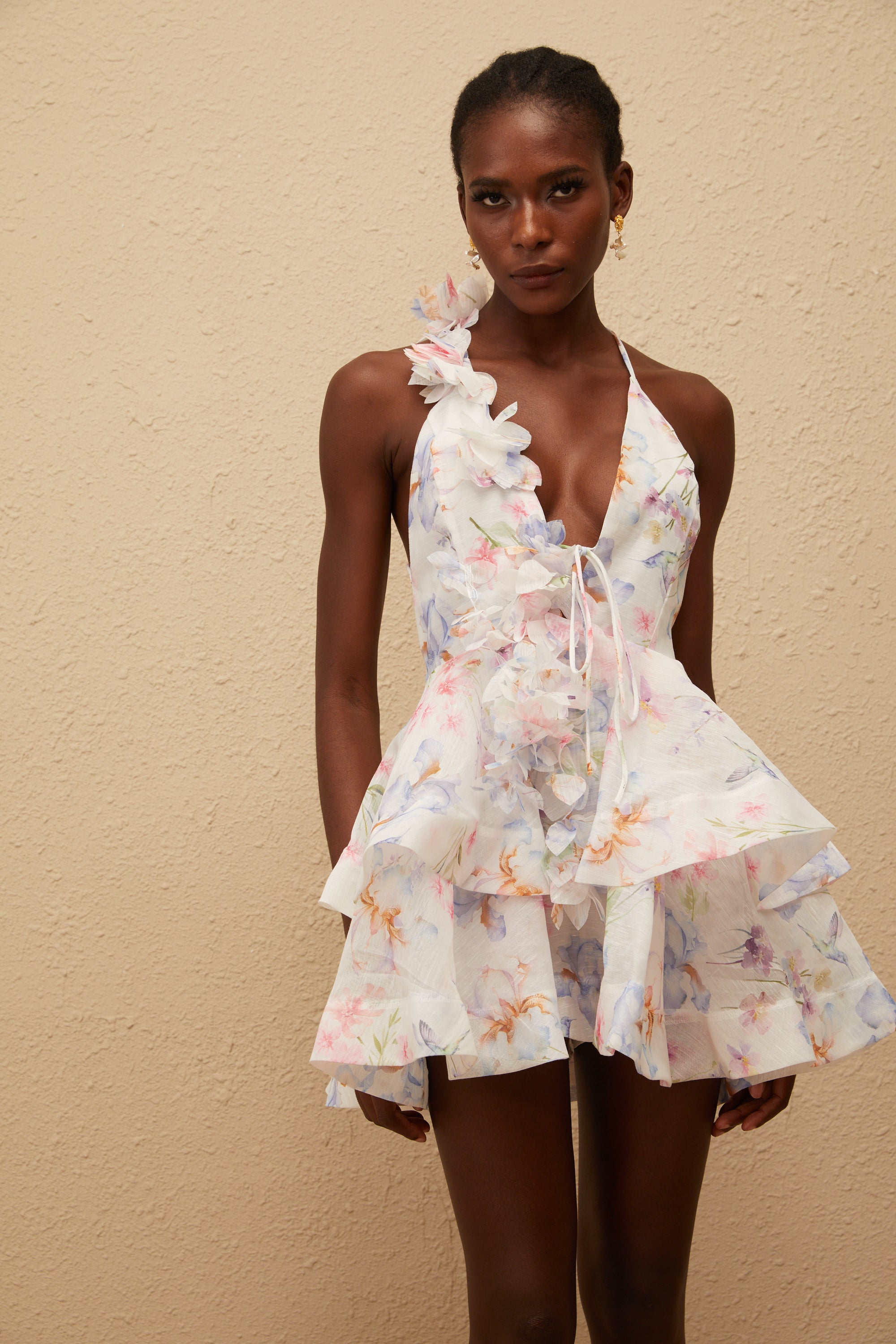 Julia Pink Asymmetrical Floral Tulle Mini Dress