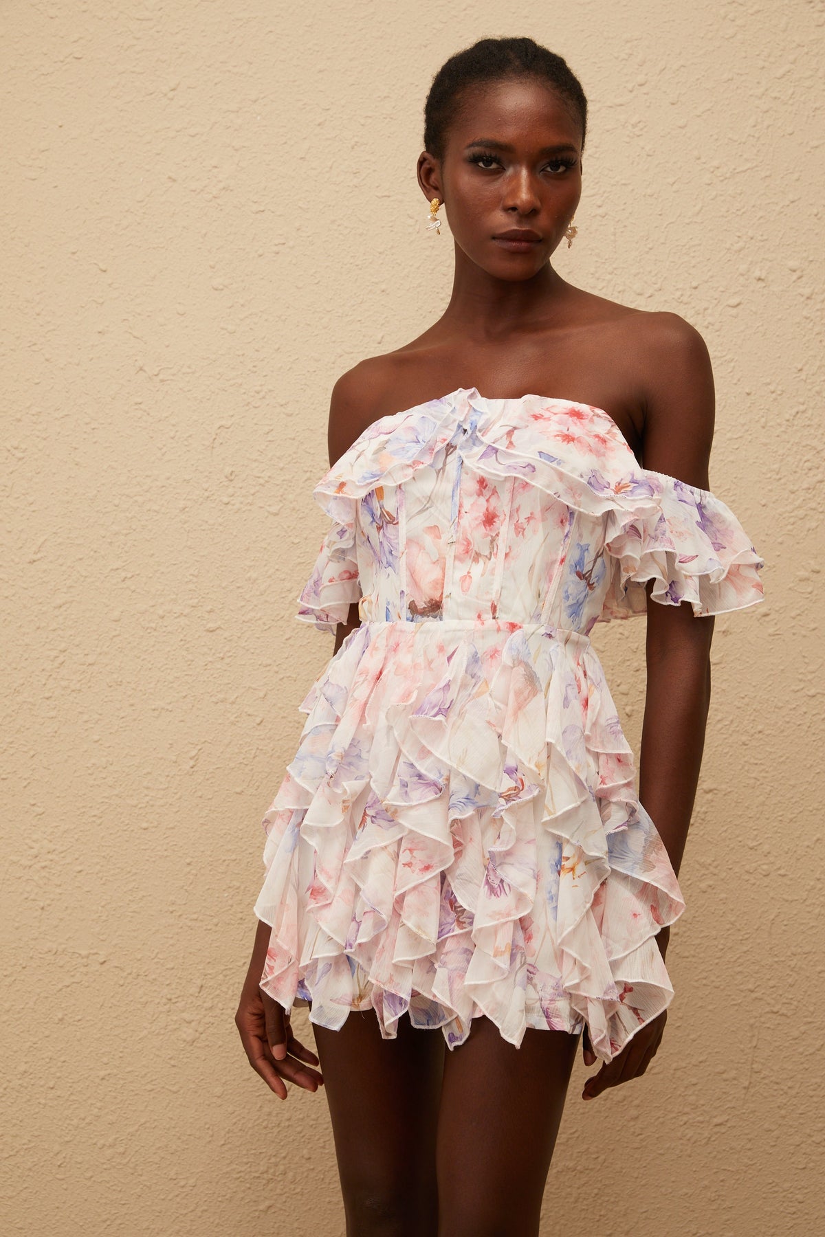 Madison Pink Floral Print Ruffled Mini Dress