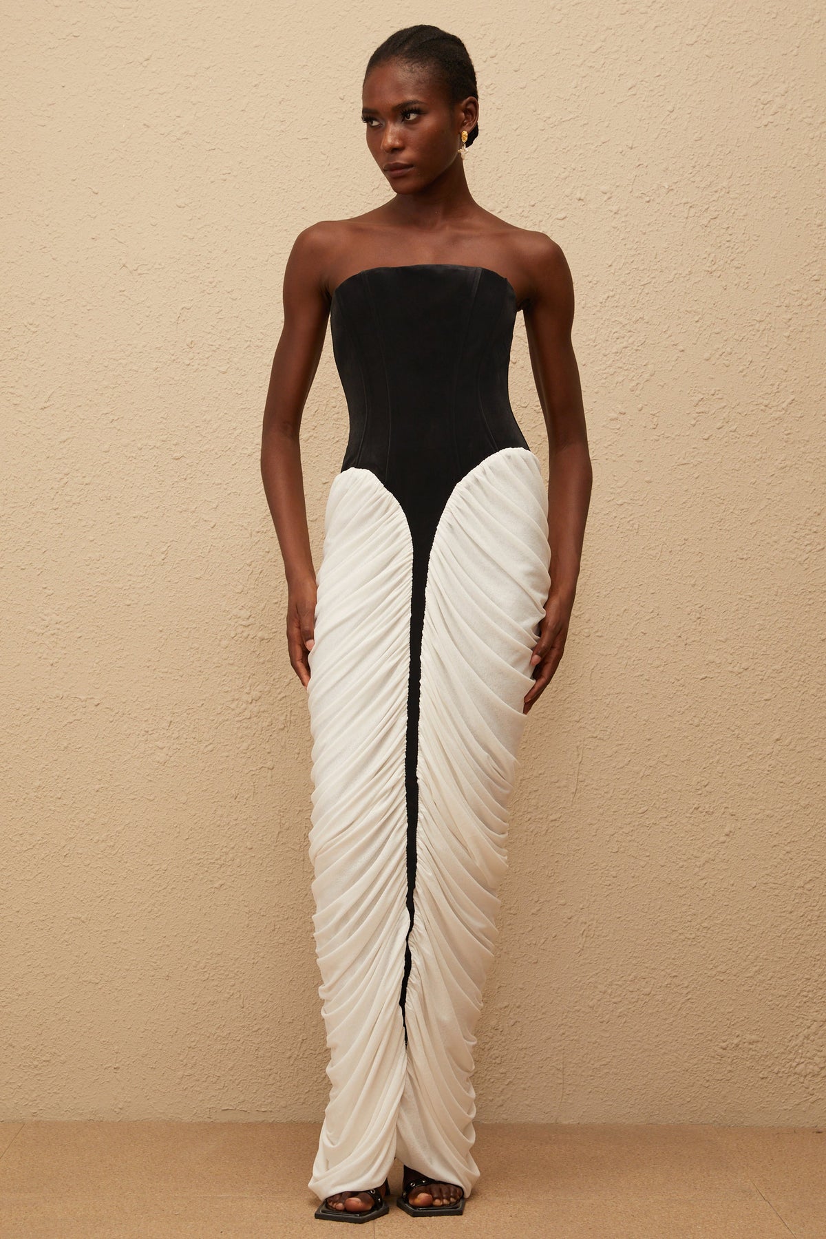 Iris Black Velvet Panel Ruched Maxi Dress (Final Sale)