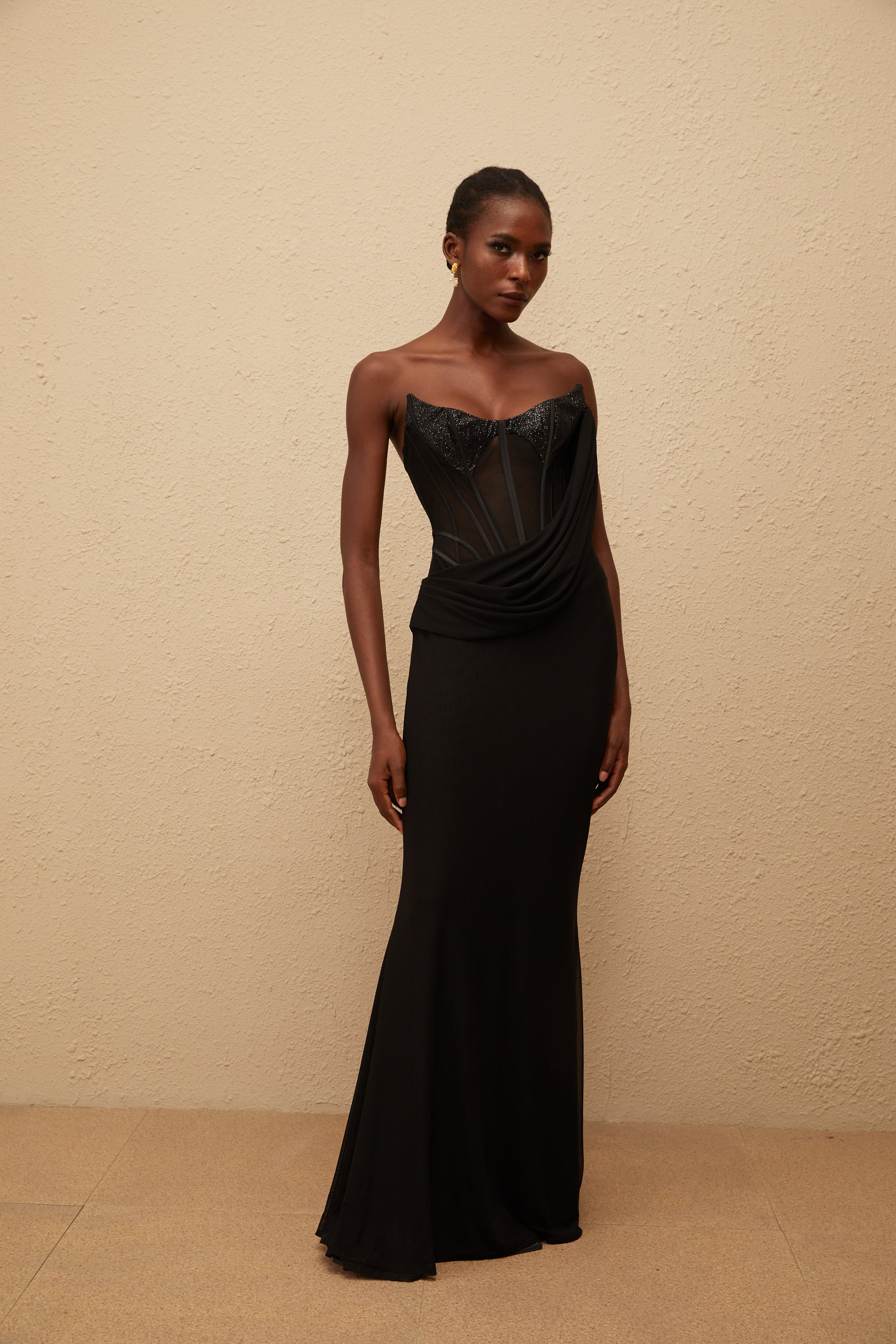 Scarlett Black Panelled Corset Maxi Dress