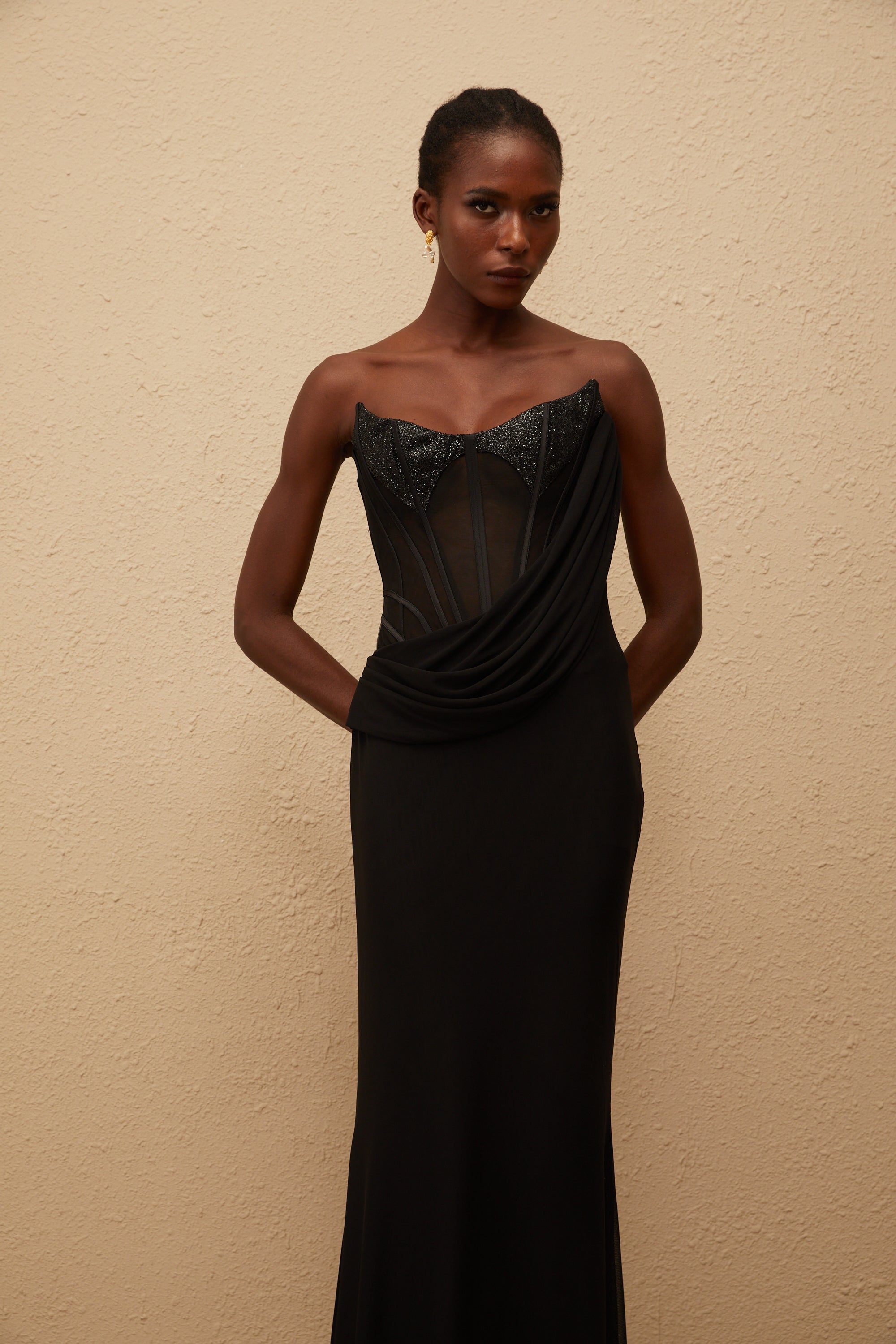 Scarlett Black Panelled Corset Maxi Dress