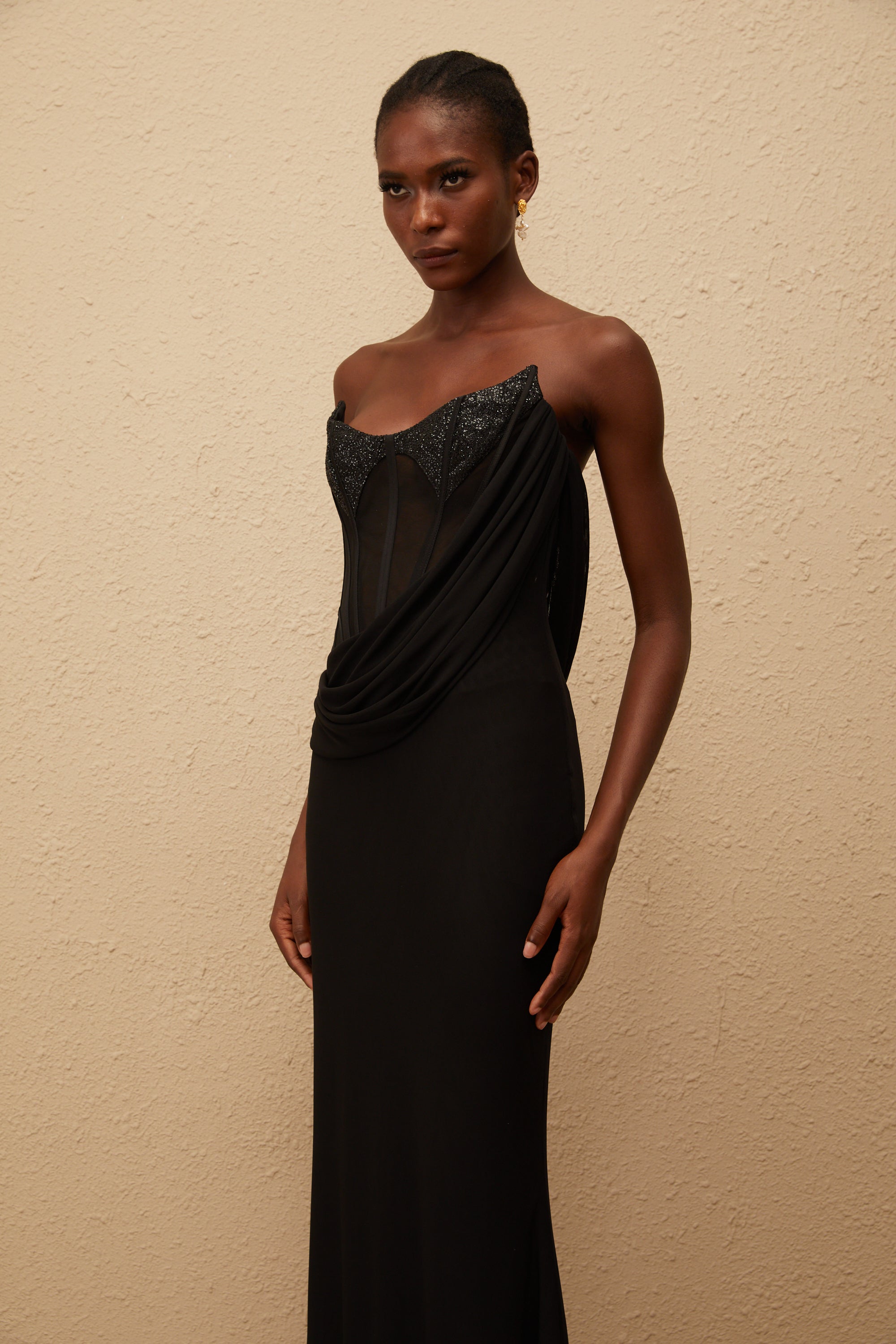 Scarlett Black Panelled Corset Maxi Dress