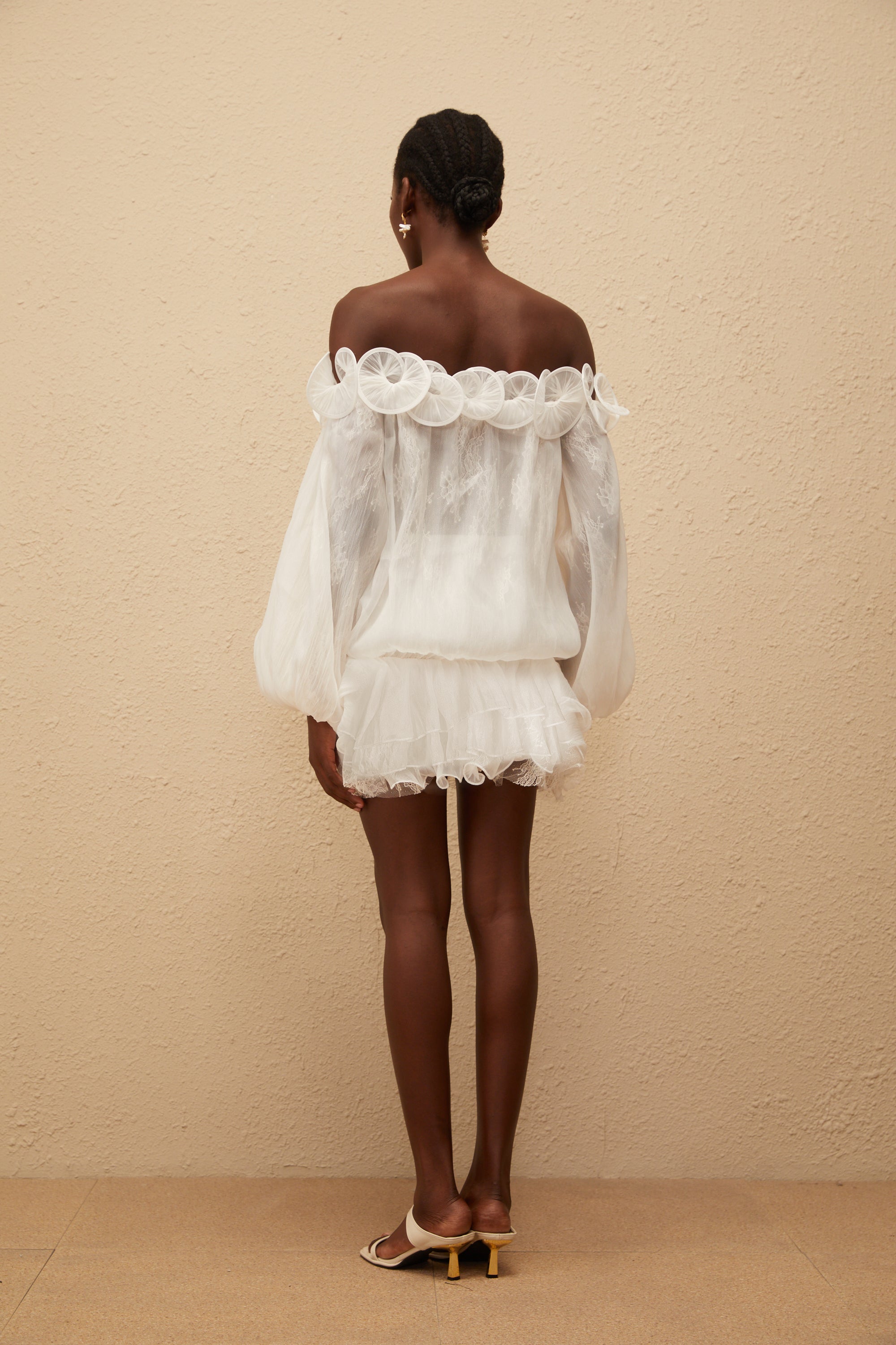 Elise White Crinkled Floral Appliqué Mini Dress (Final Sale-US Only)