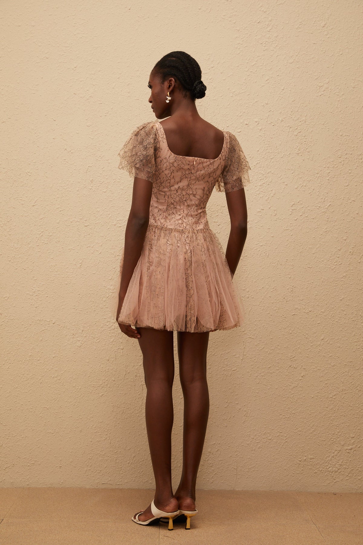 Gaëtane Brown Tulle Panel Lace Mini Dress (Final Sale)