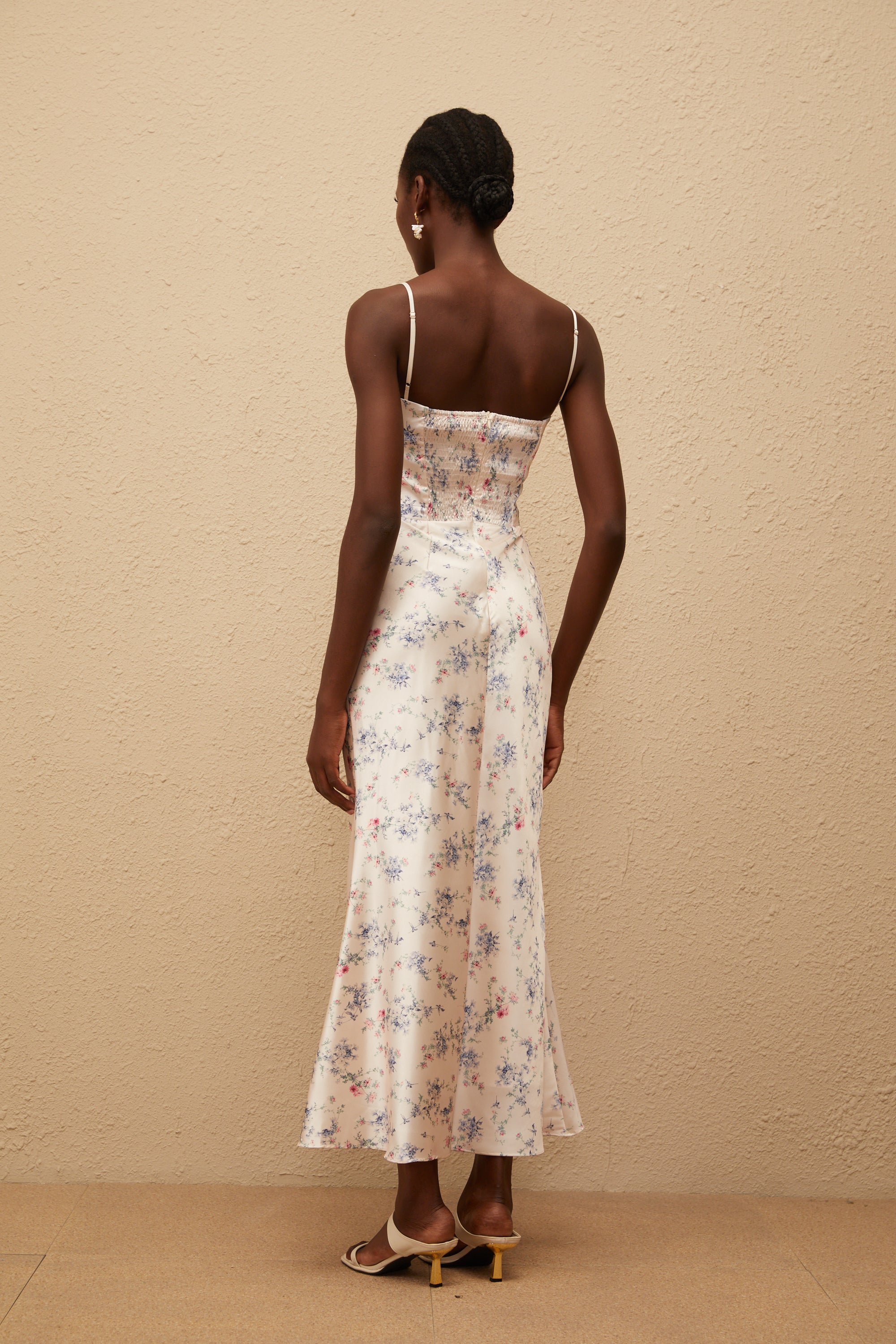 Angeliki White Floral Print Satin Maxi Dress (Final Sale-US Only)