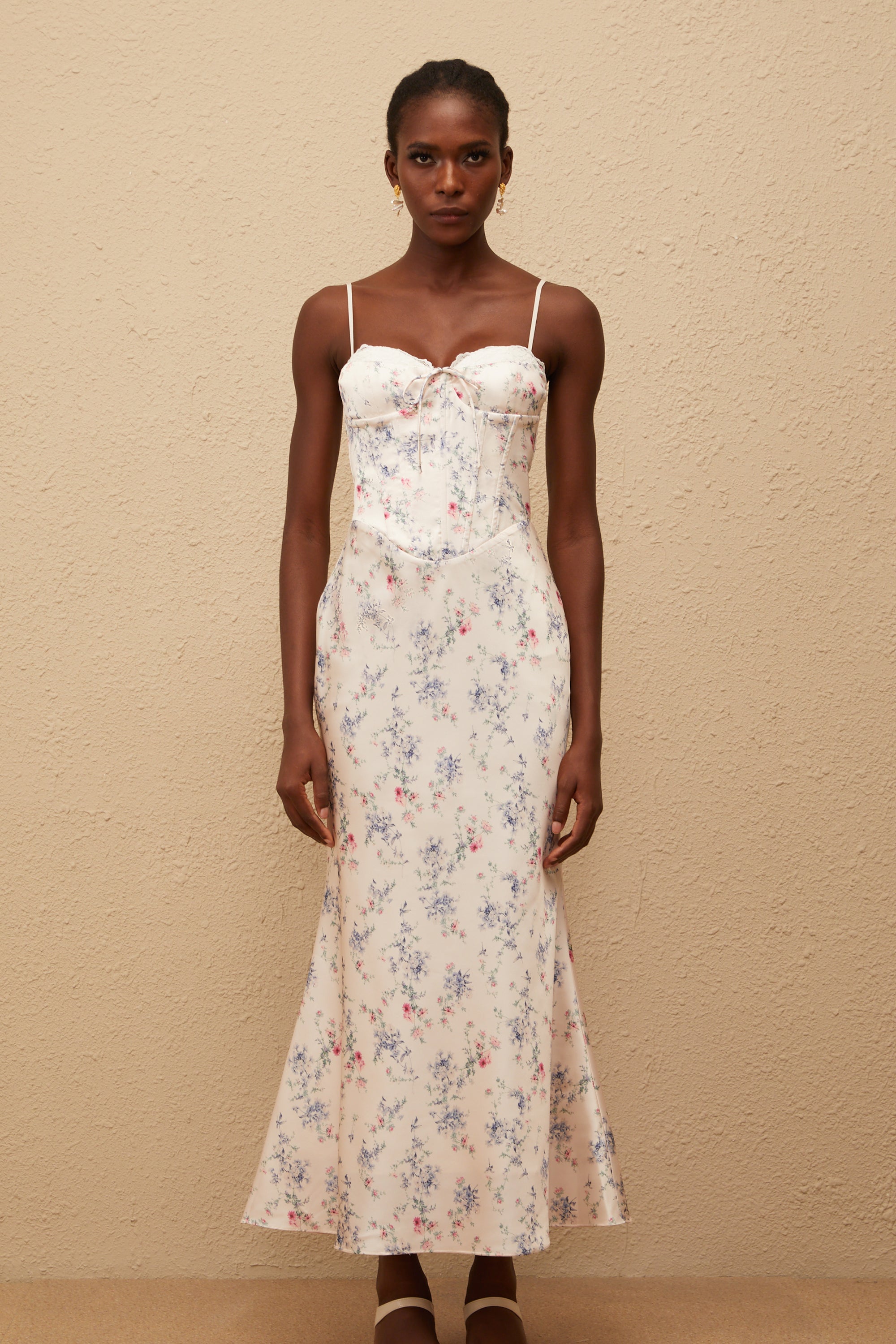 Angeliki White Floral Print Satin Maxi Dress (Final Sale-US Only)