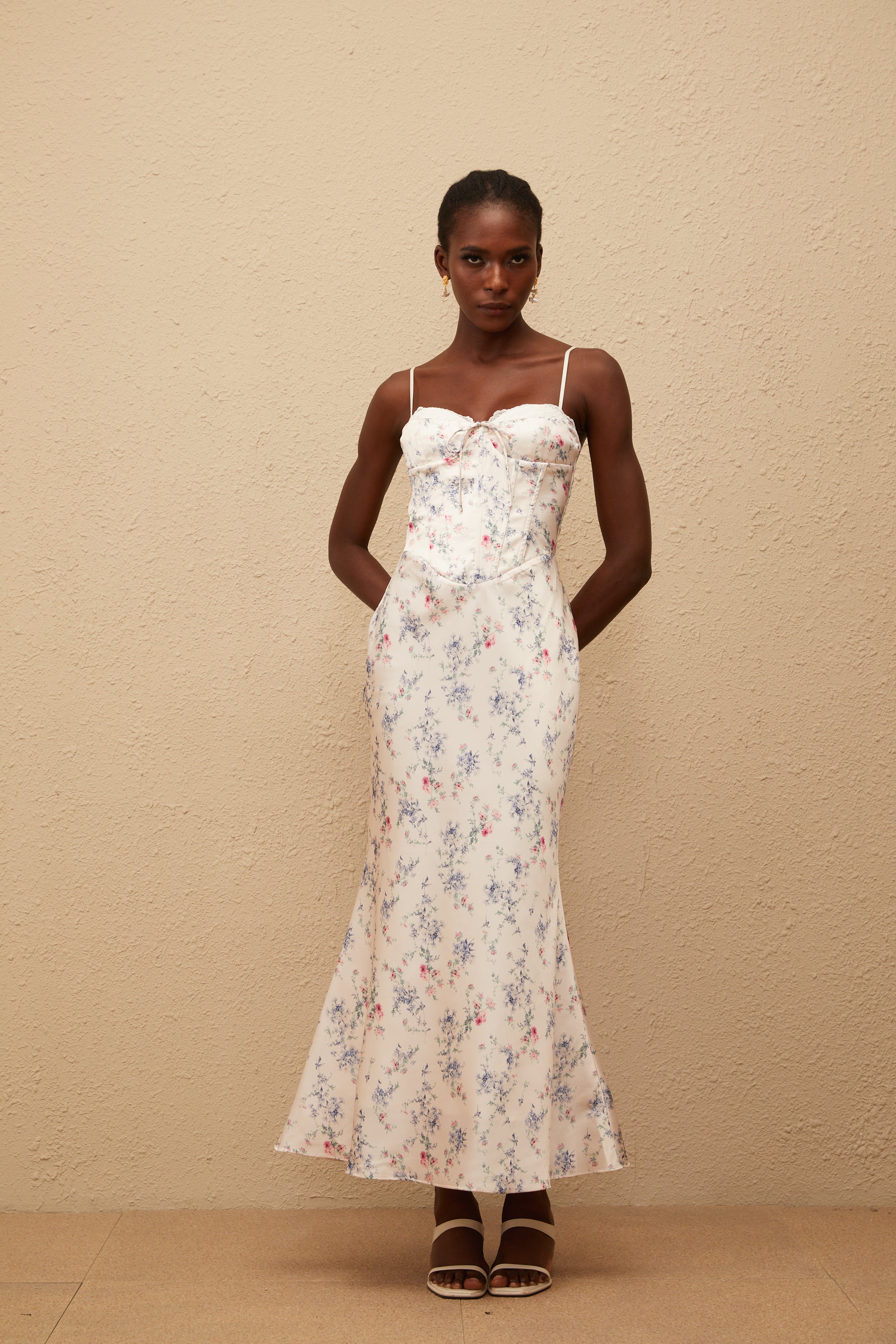 Angeliki White Floral Print Satin Maxi Dress (Final Sale-US Only)