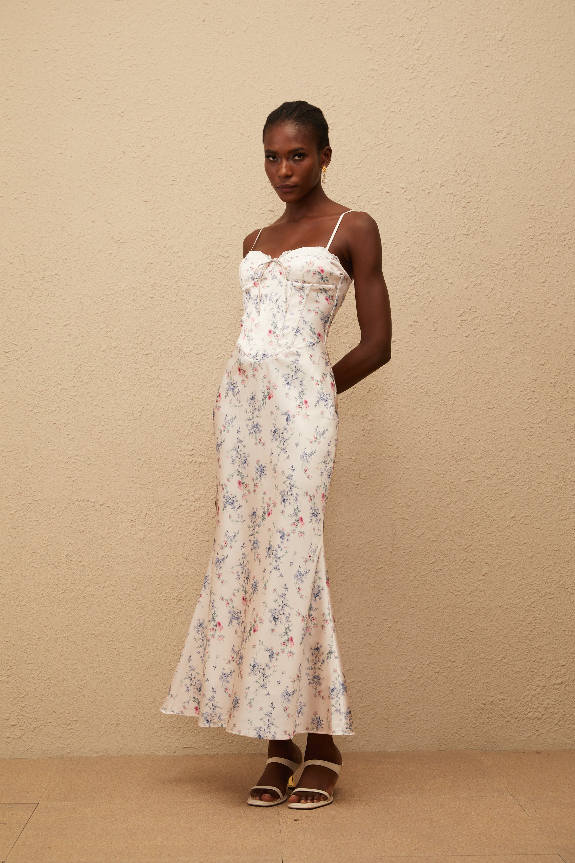 Angeliki White Floral Print Satin Maxi Dress (Final Sale-US Only)