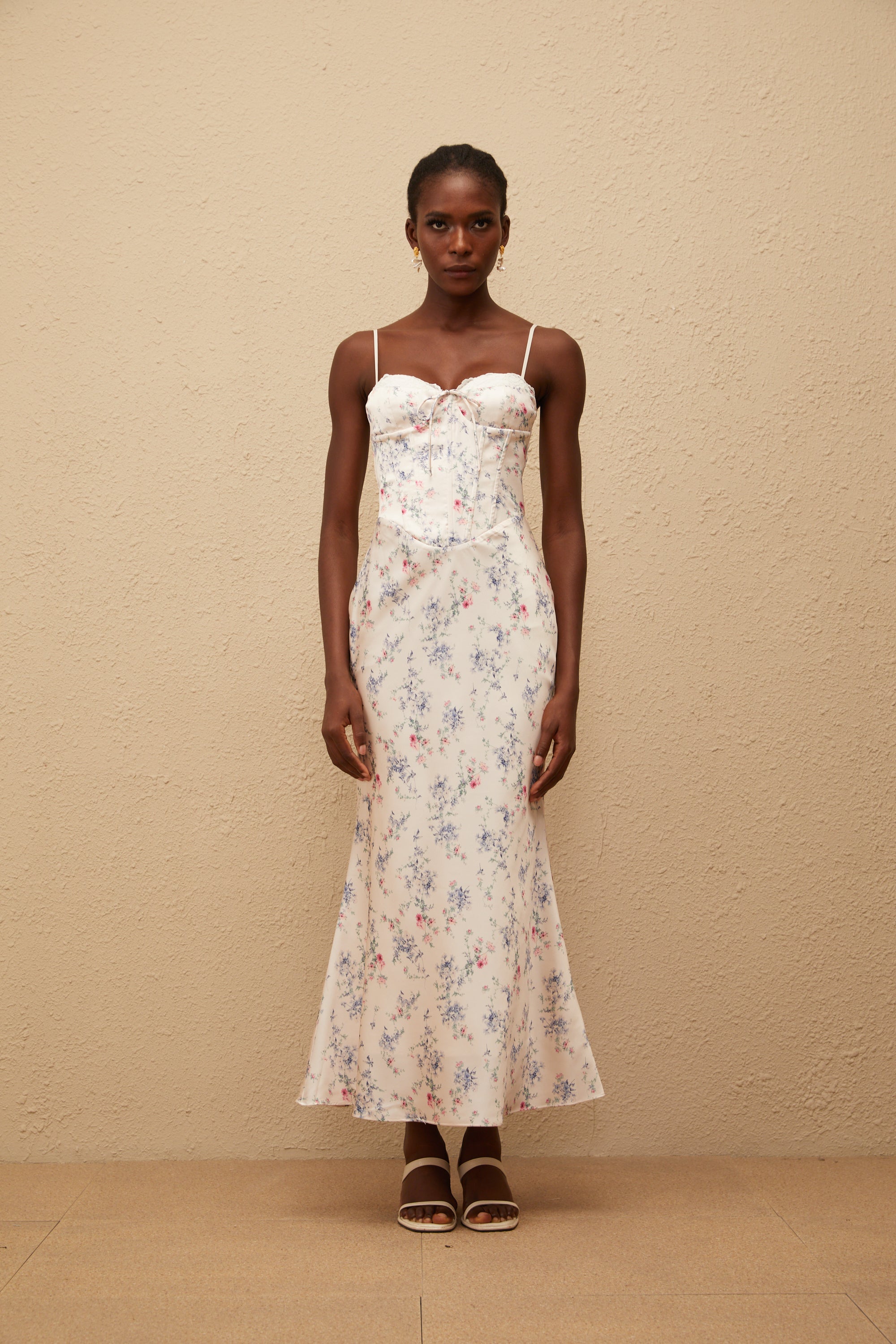Angeliki White Floral Print Satin Maxi Dress (Final Sale-US Only)