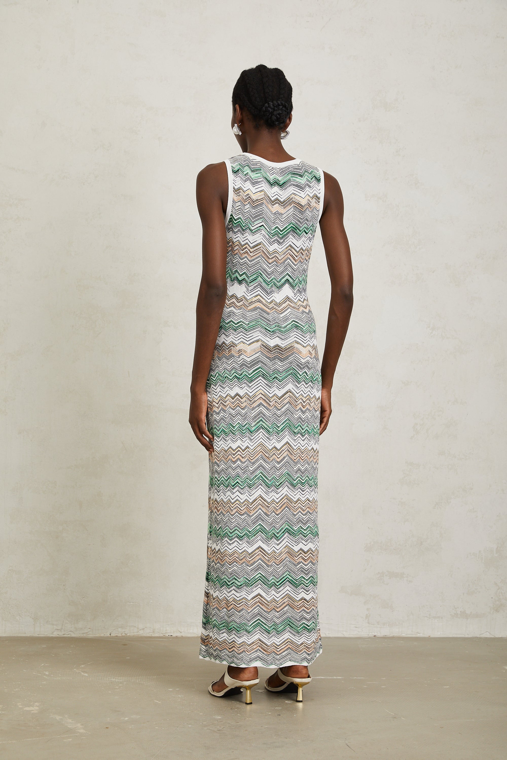 Manon Green Zigzag Woven Knit Maxi Dress (Final Sale)