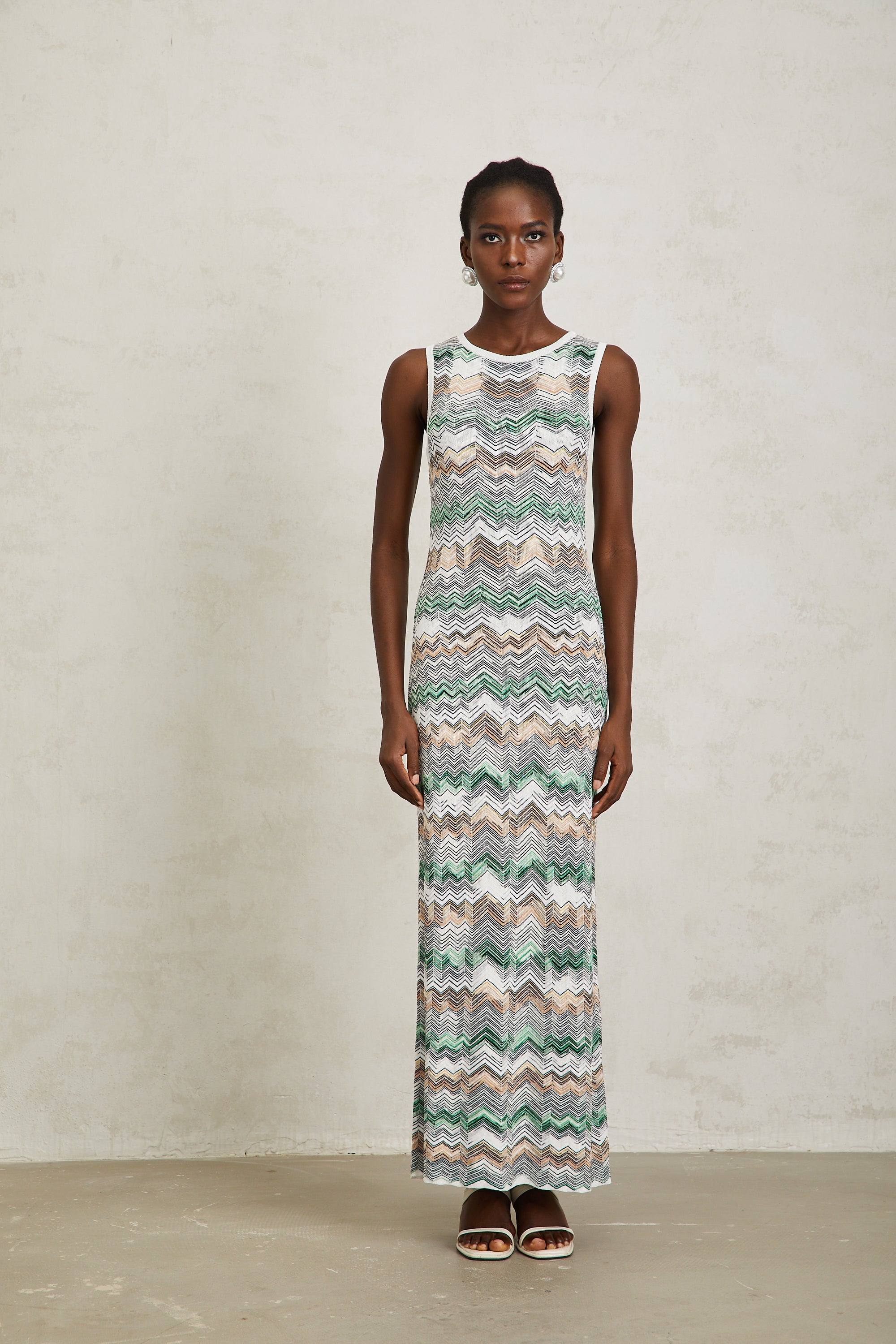 Manon Green Zigzag Woven Knit Maxi Dress