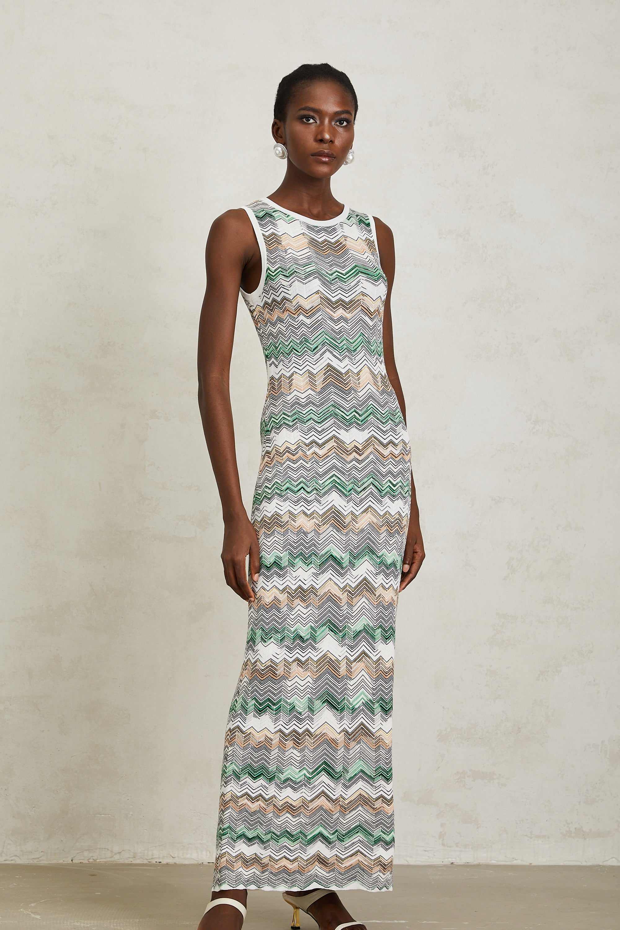 Manon Green Zigzag Woven Knit Maxi Dress (Final Sale)