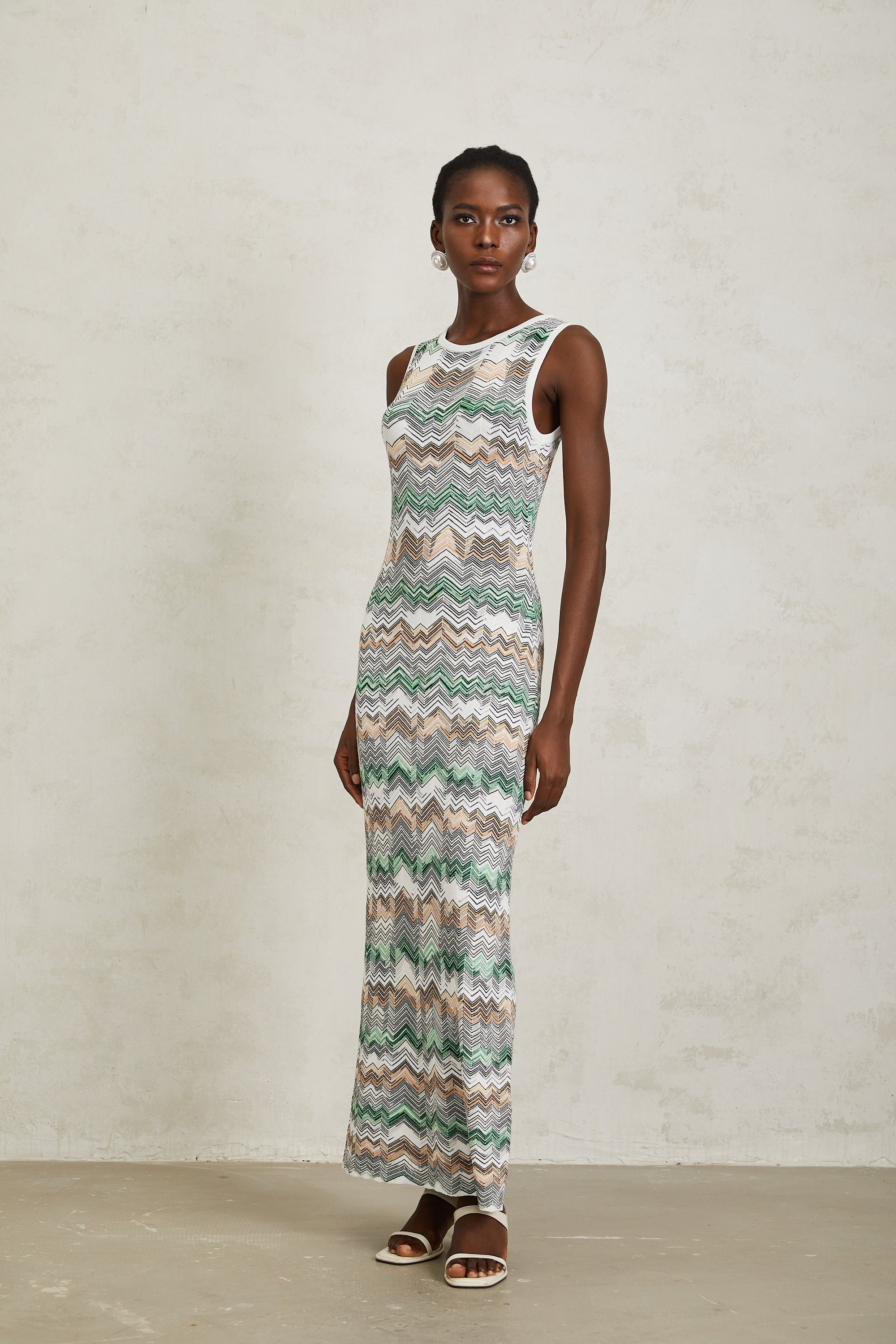 Manon Green Zigzag Woven Knit Maxi Dress