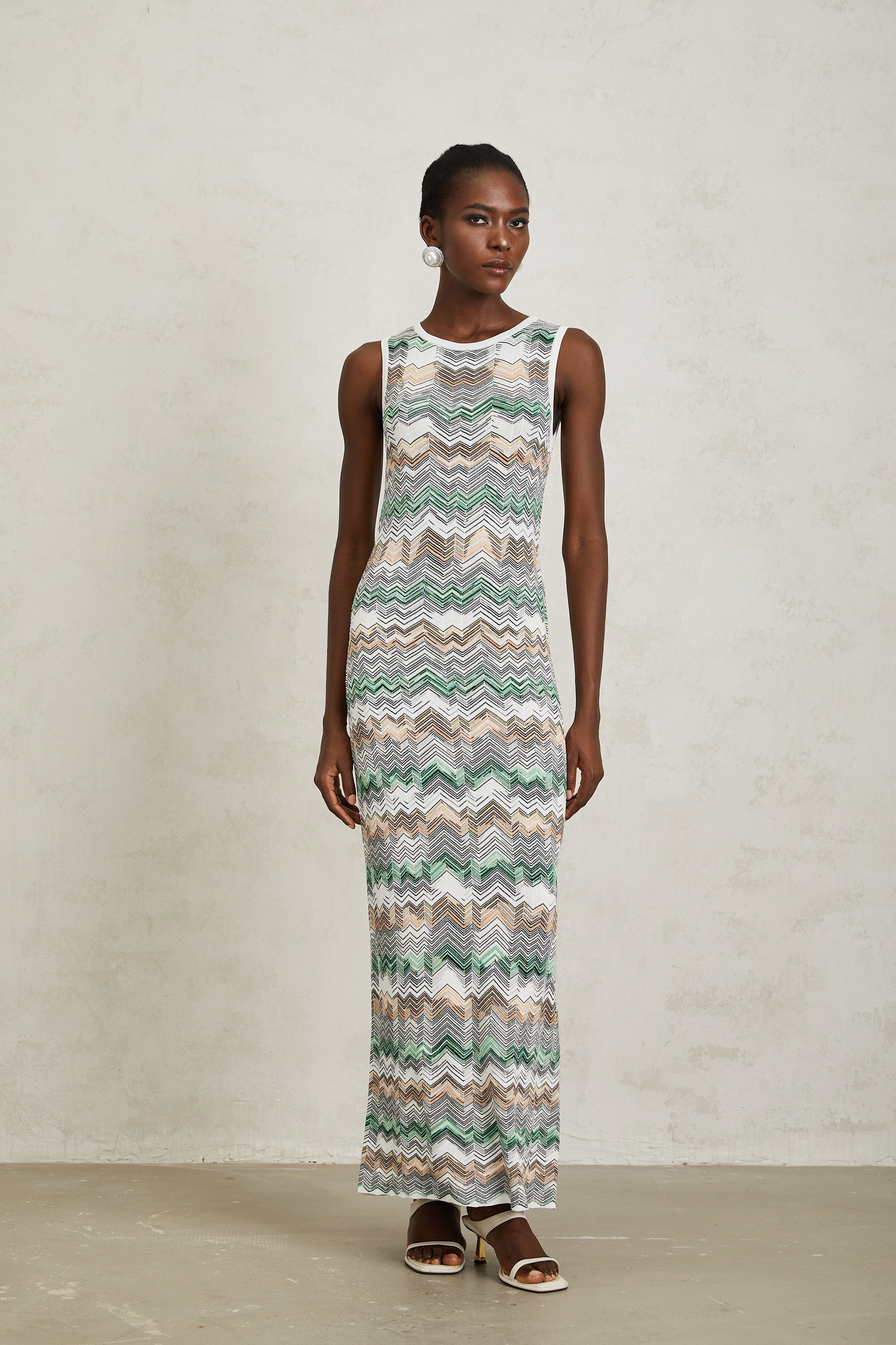 Manon Green Zigzag Woven Knit Maxi Dress (Final Sale)