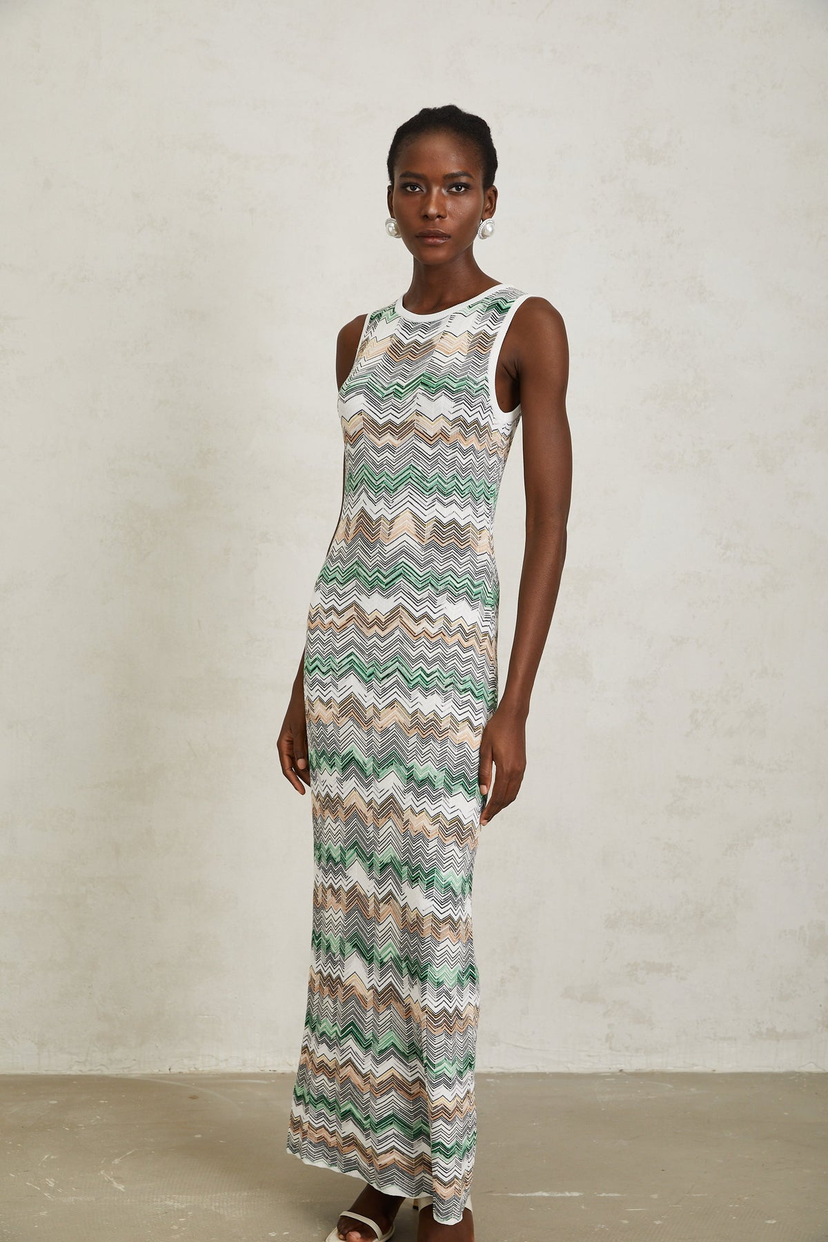Manon Green Zigzag Woven Knit Maxi Dress (Final Sale)