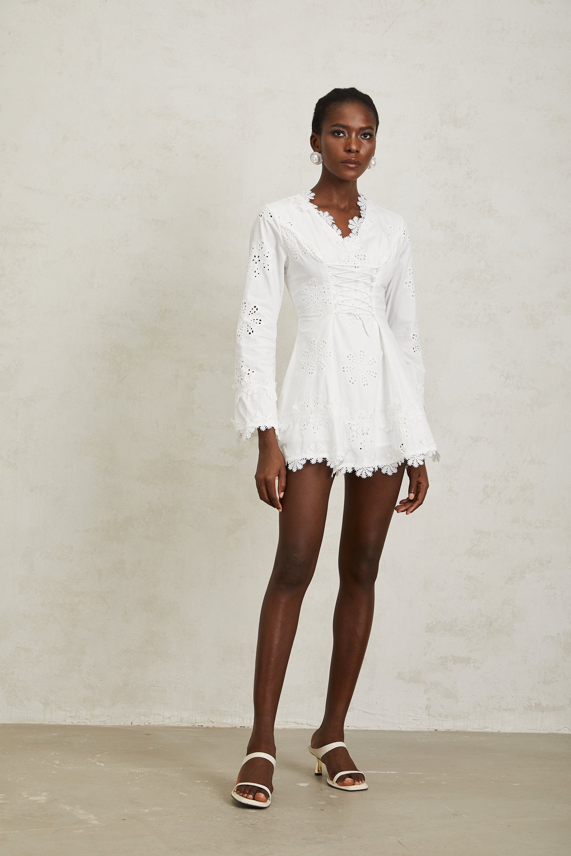 Nevaeh White Floral Embroidered Mini Dress